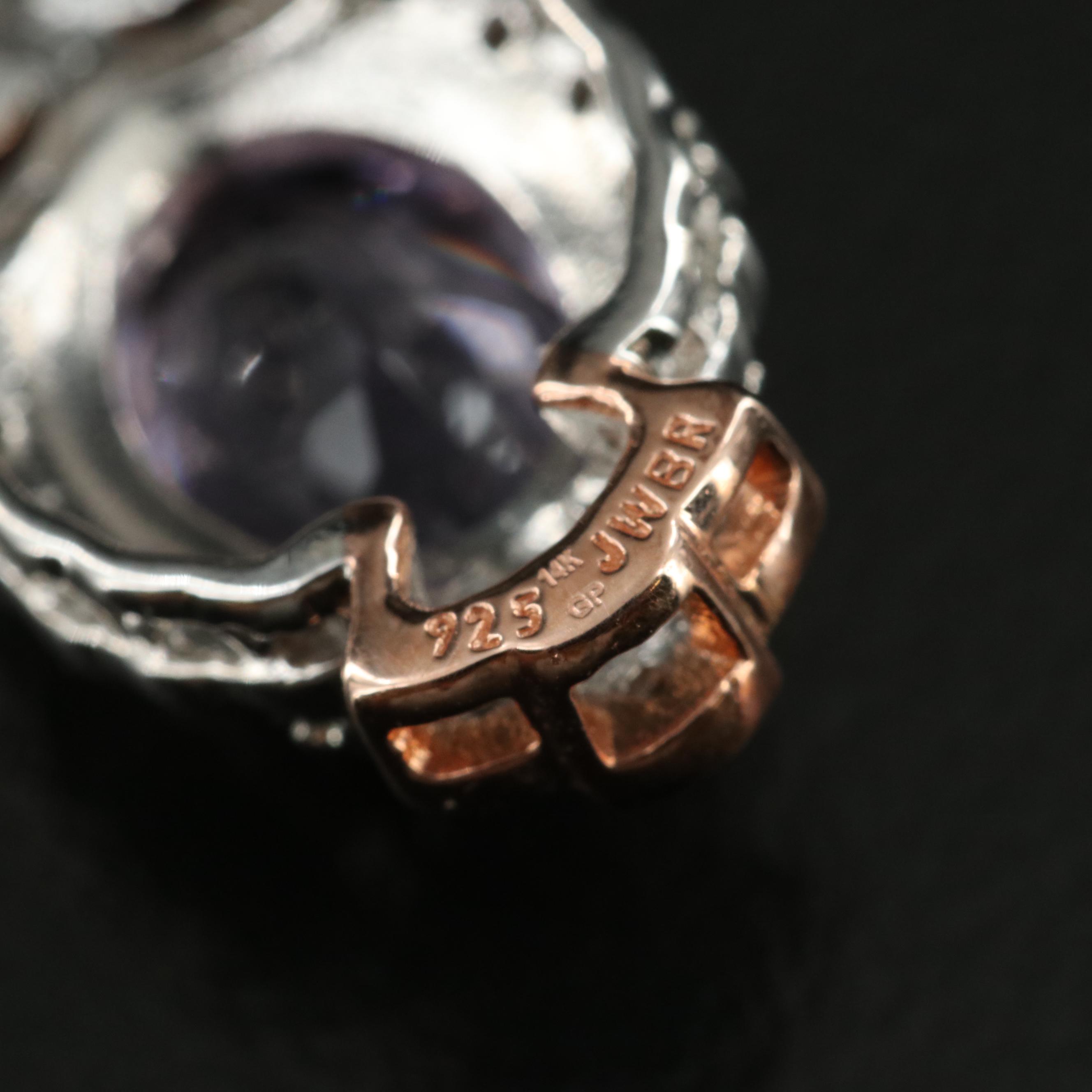 Sterling Amethyst and White Sapphire Owl Pendant Necklace