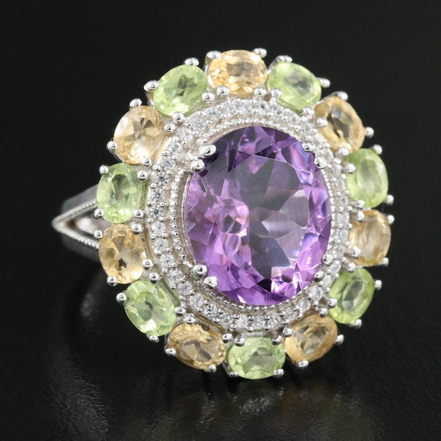 Sterling Ring Including Amethyst, Sapphire and Peridot