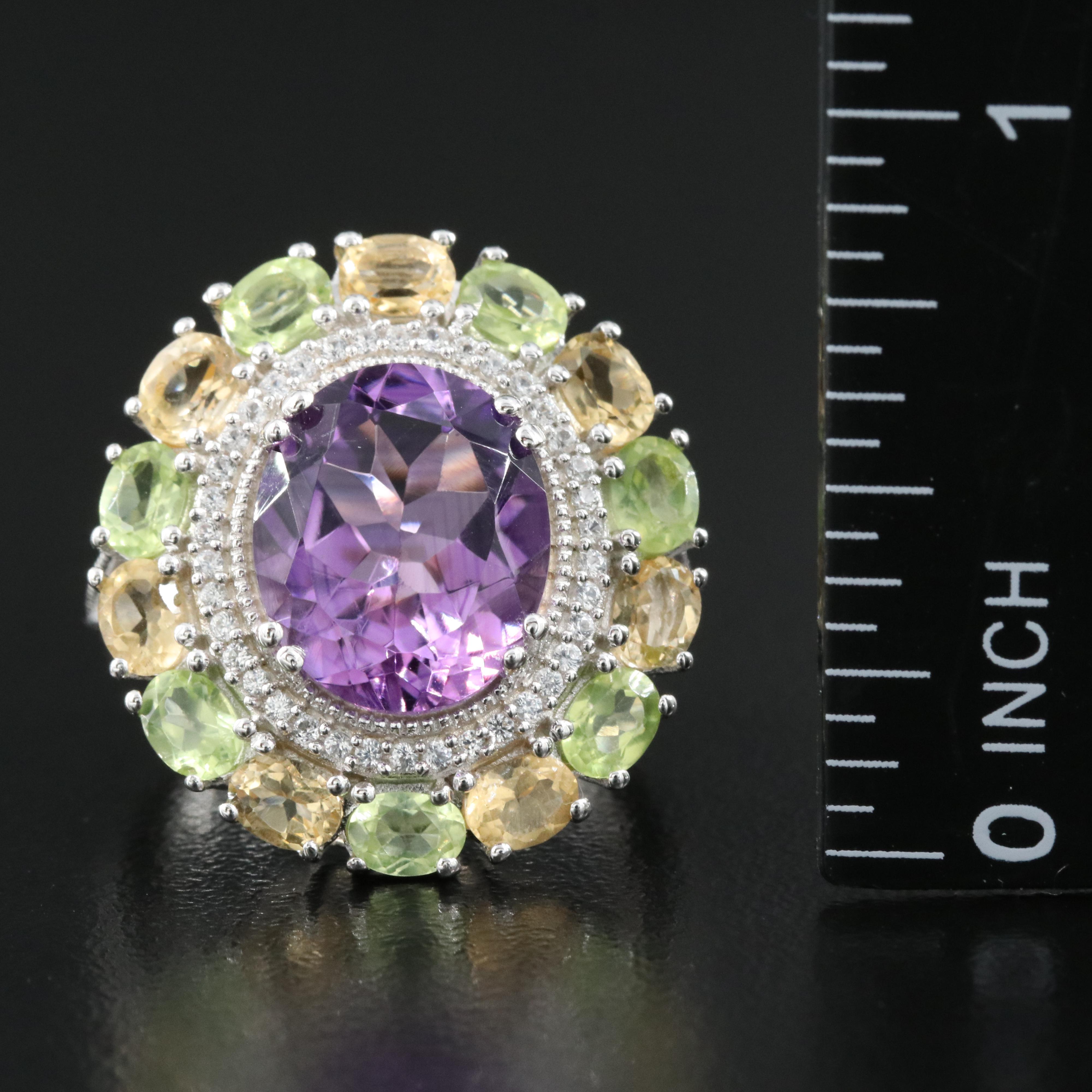 Sterling Ring Including Amethyst, Sapphire and Peridot