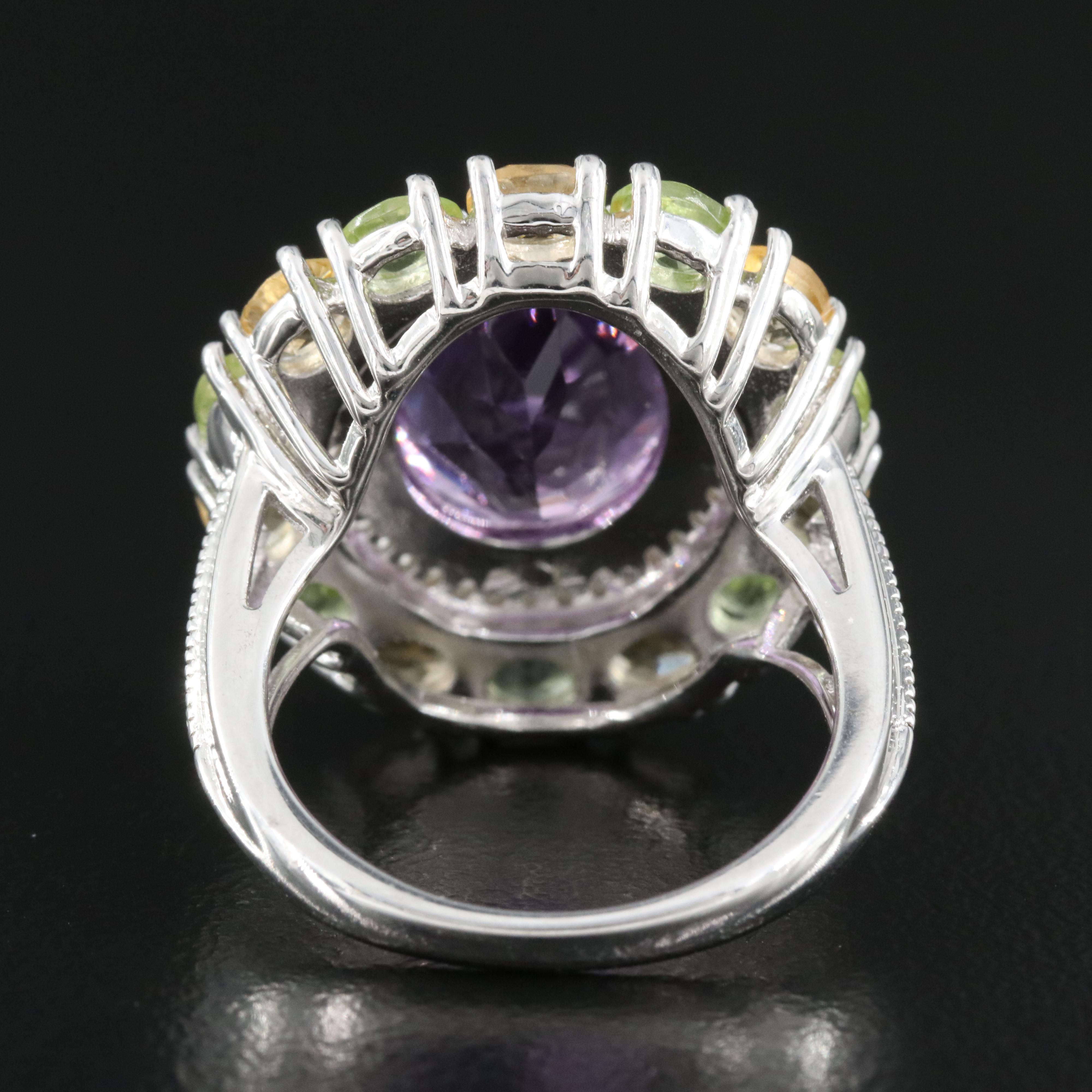 Sterling Ring Including Amethyst, Sapphire and Peridot