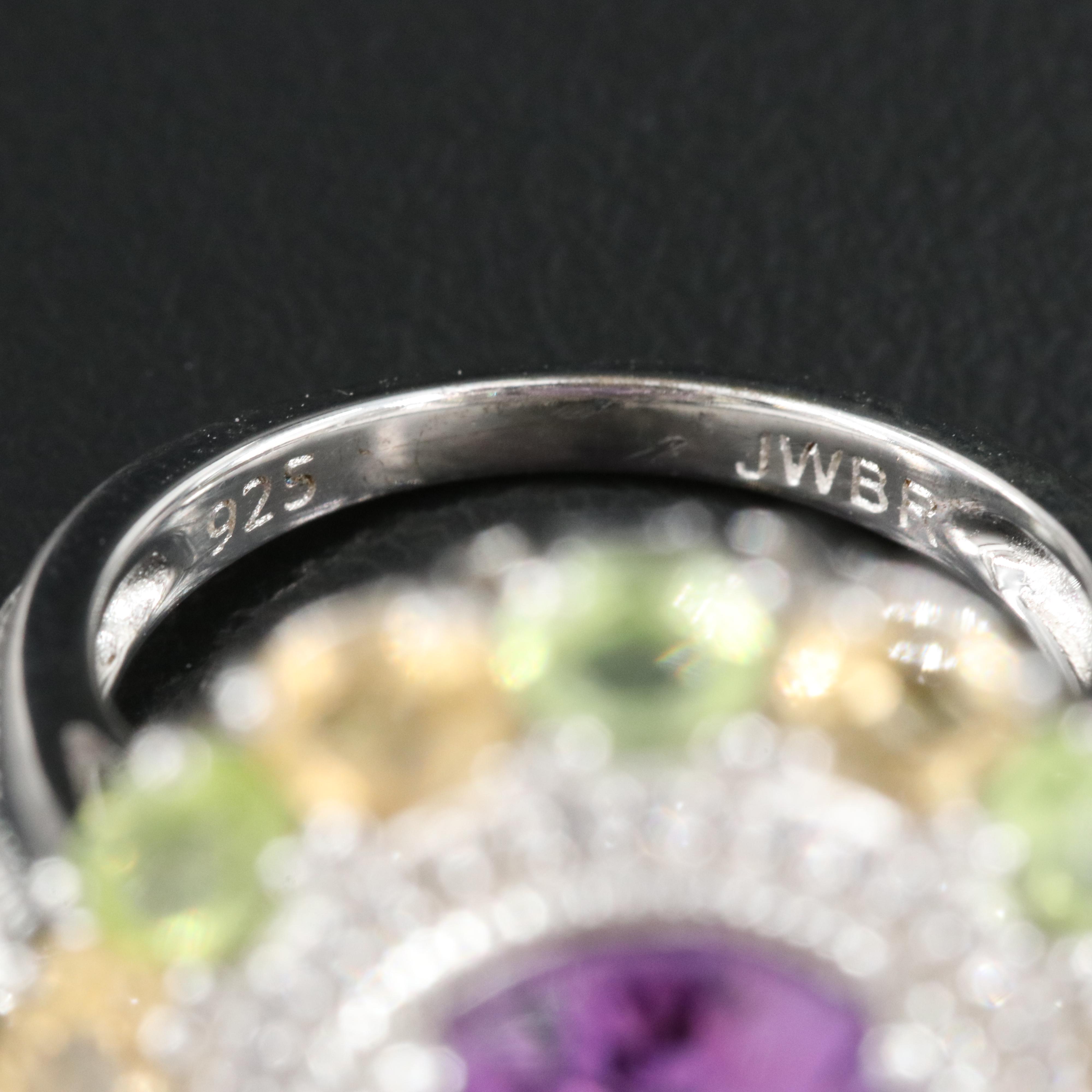 Sterling Ring Including Amethyst, Sapphire and Peridot