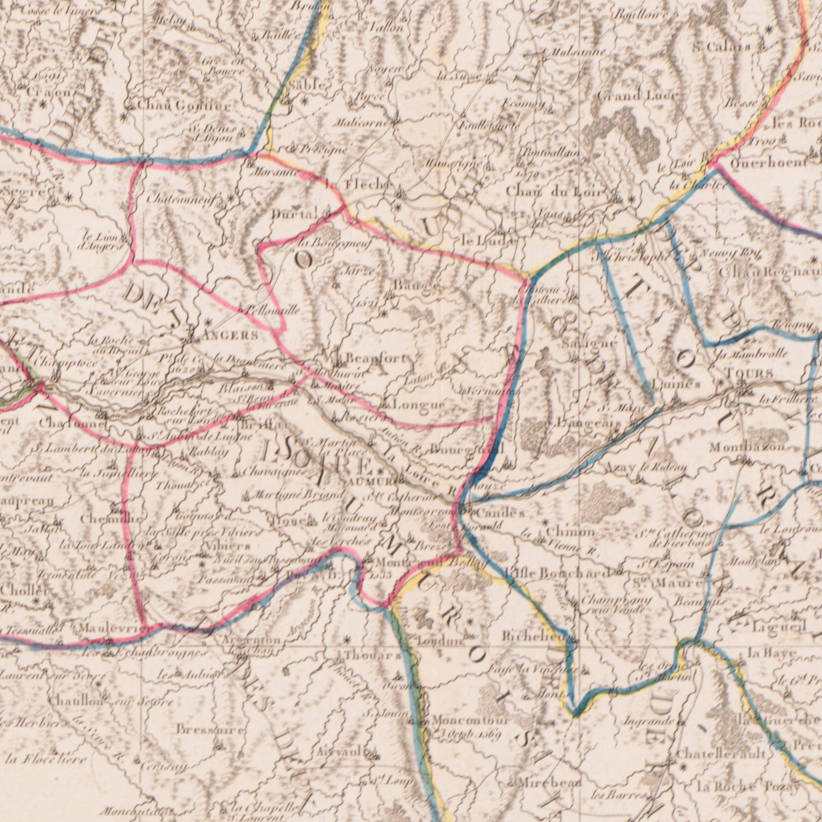 Rigobert Bonne Hand-Colored Map of Anjou, Saumurois, Touraine, 1790