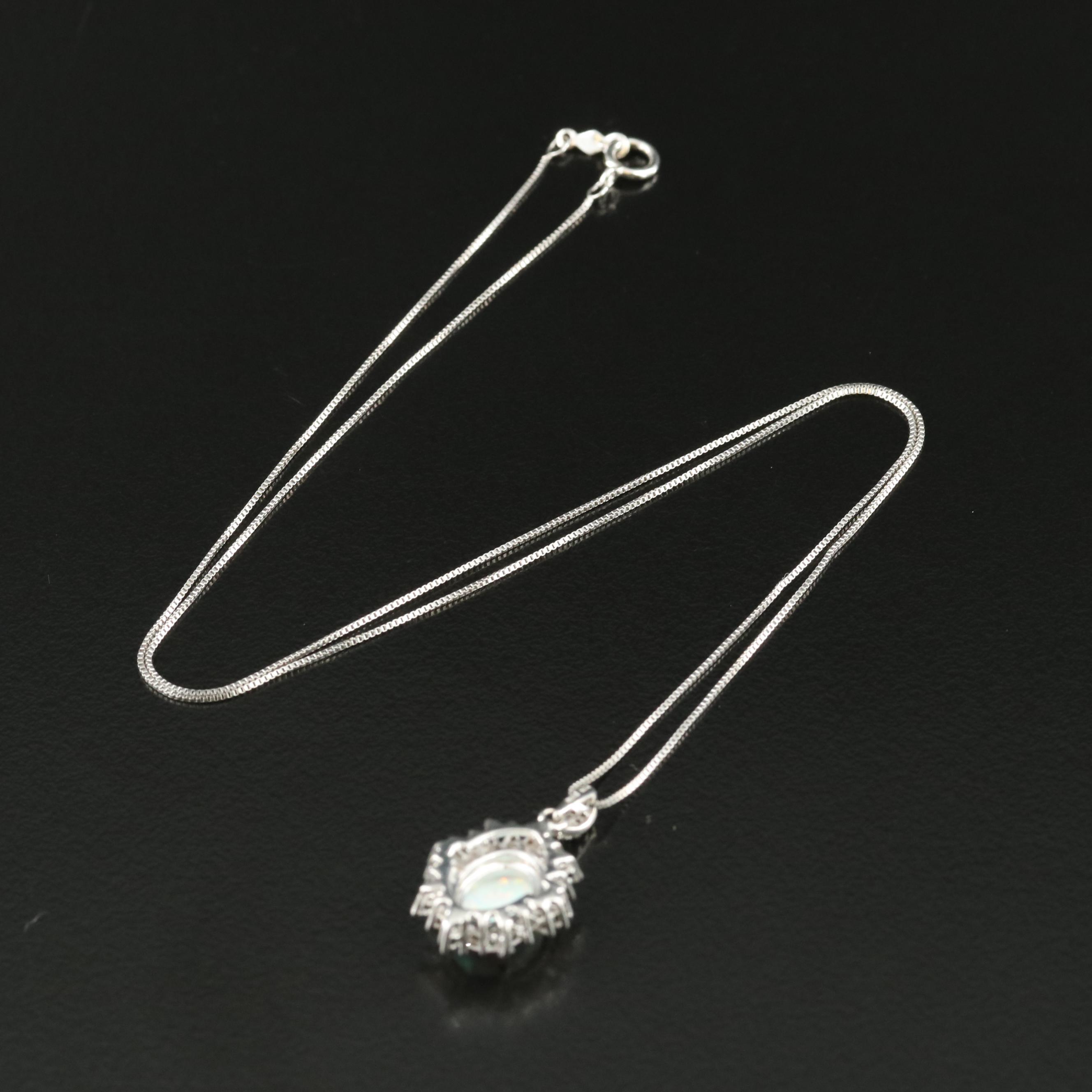 Sterling Opal and White Sapphire Pendant Necklace