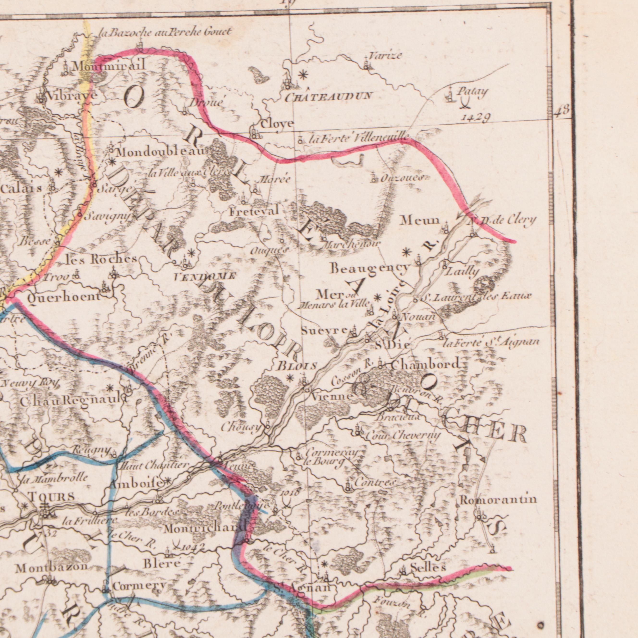 Rigobert Bonne Hand-Colored Map of Anjou, Saumurois, Touraine, 1790