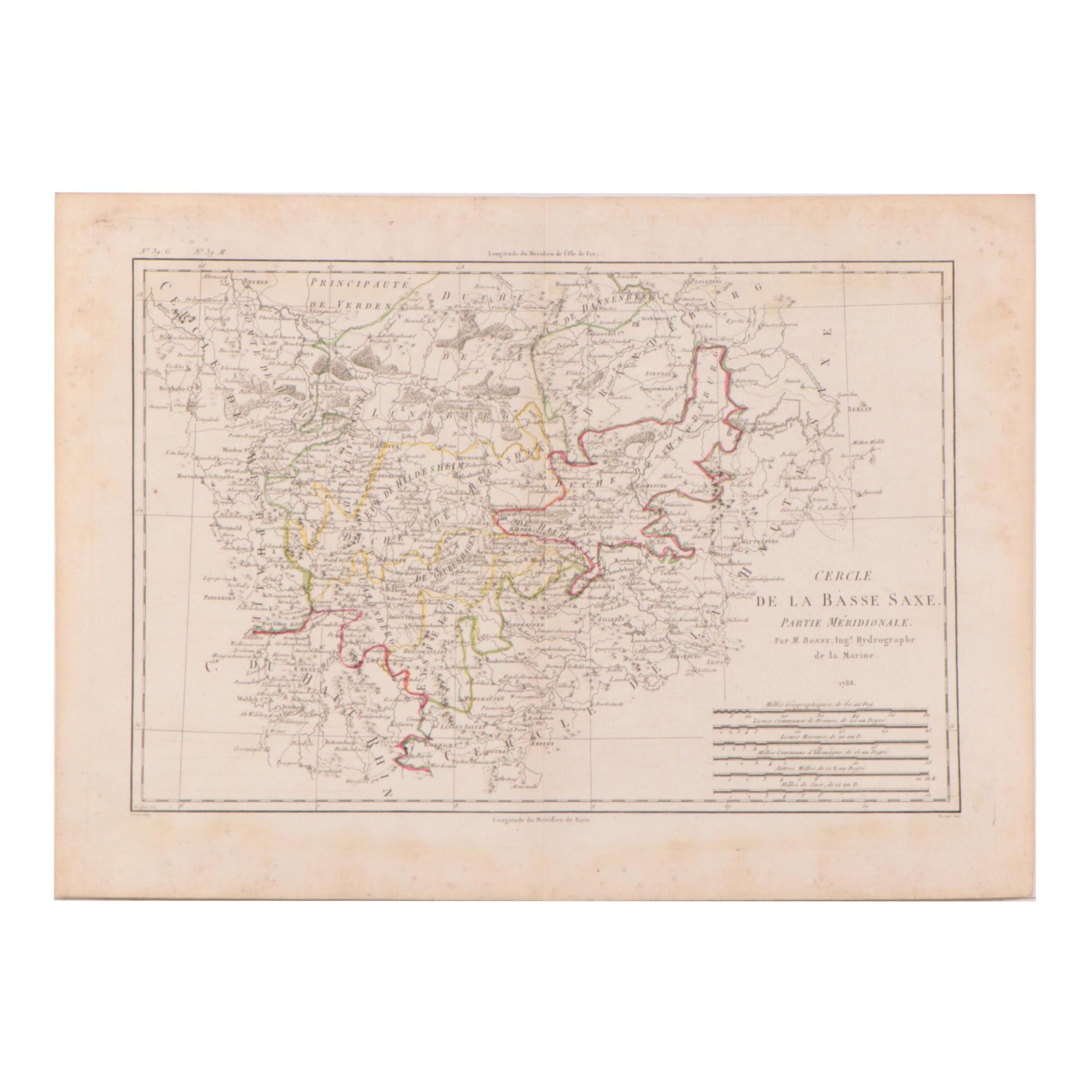 Rigobert Bonne Hand-Colored Map "Cercle de la Basse Saxe. Partie Méridionale"