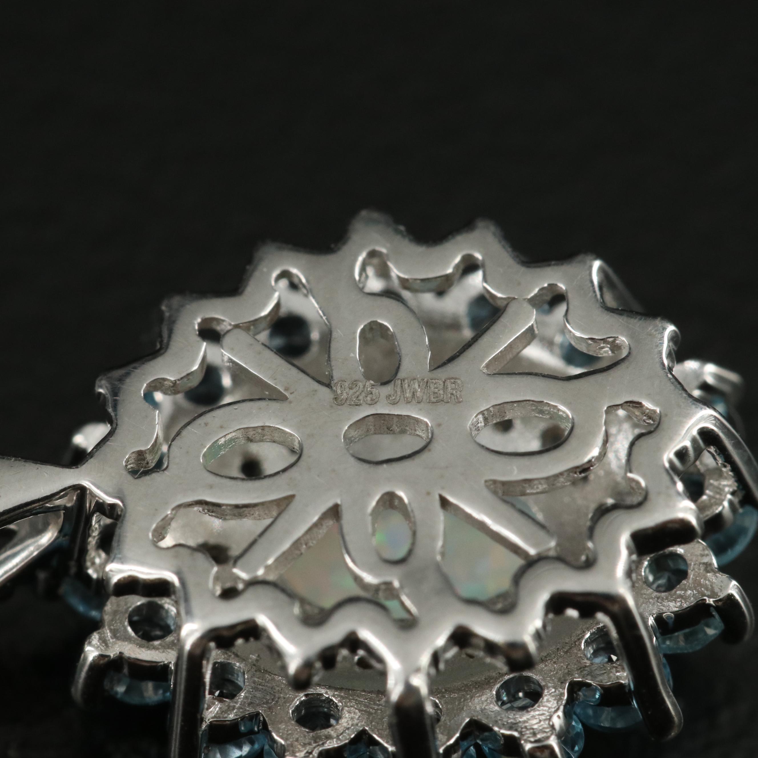 Sterling Opal, Sky Blue Topaz and White Sapphire Pendant Necklace