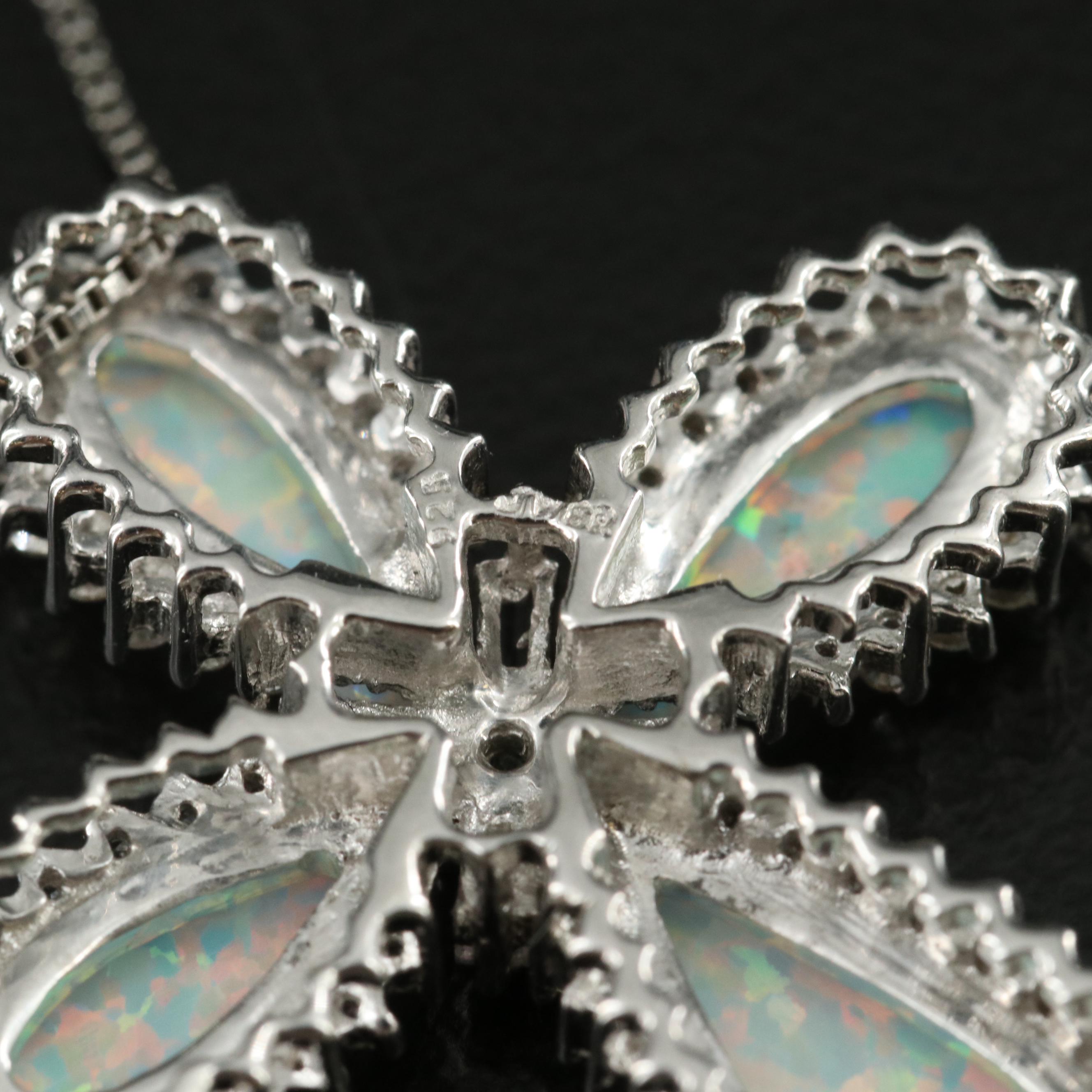 Sterling Opal and White Sapphire Cross Necklace