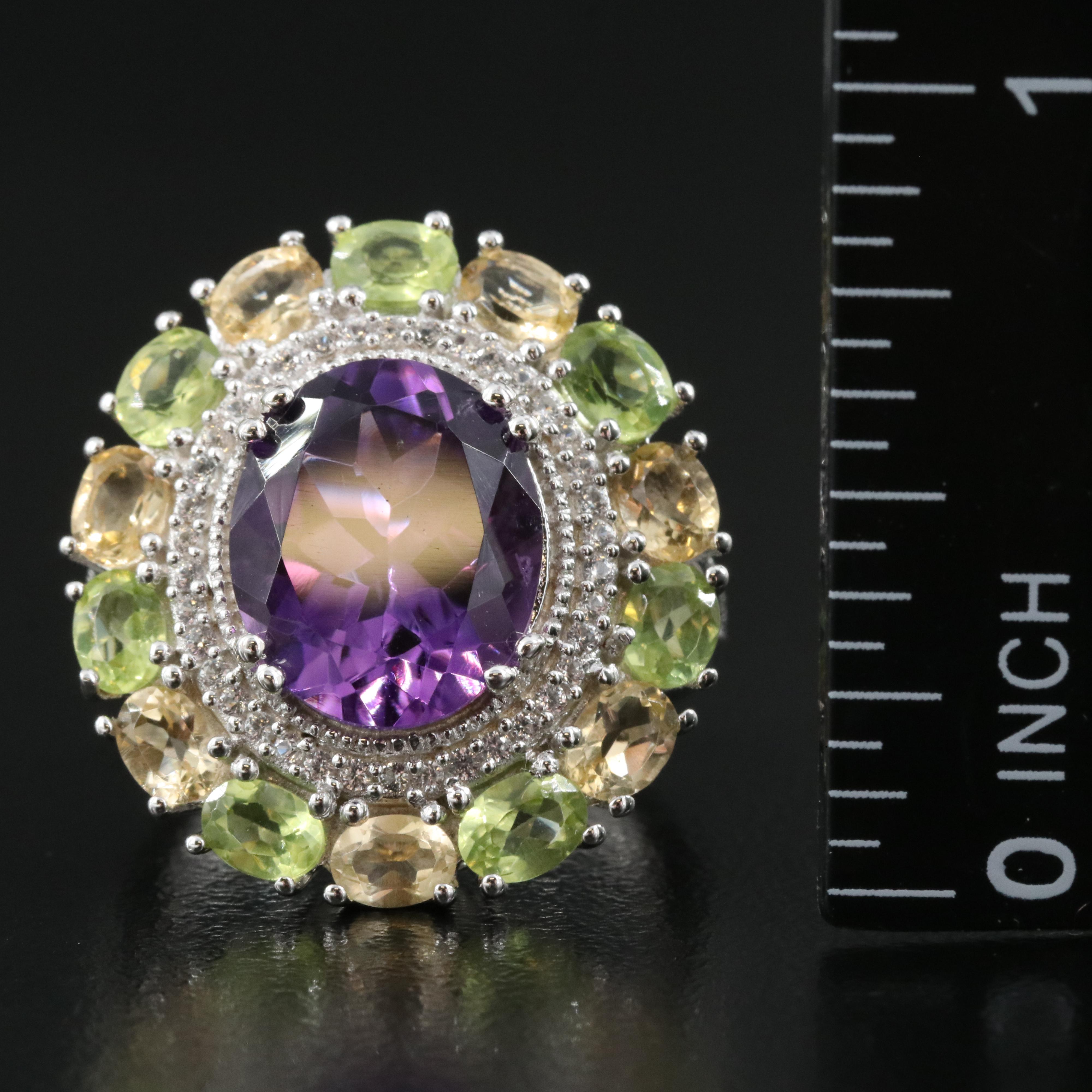 Sterling Ring Amethyst, Peridot and Sapphire