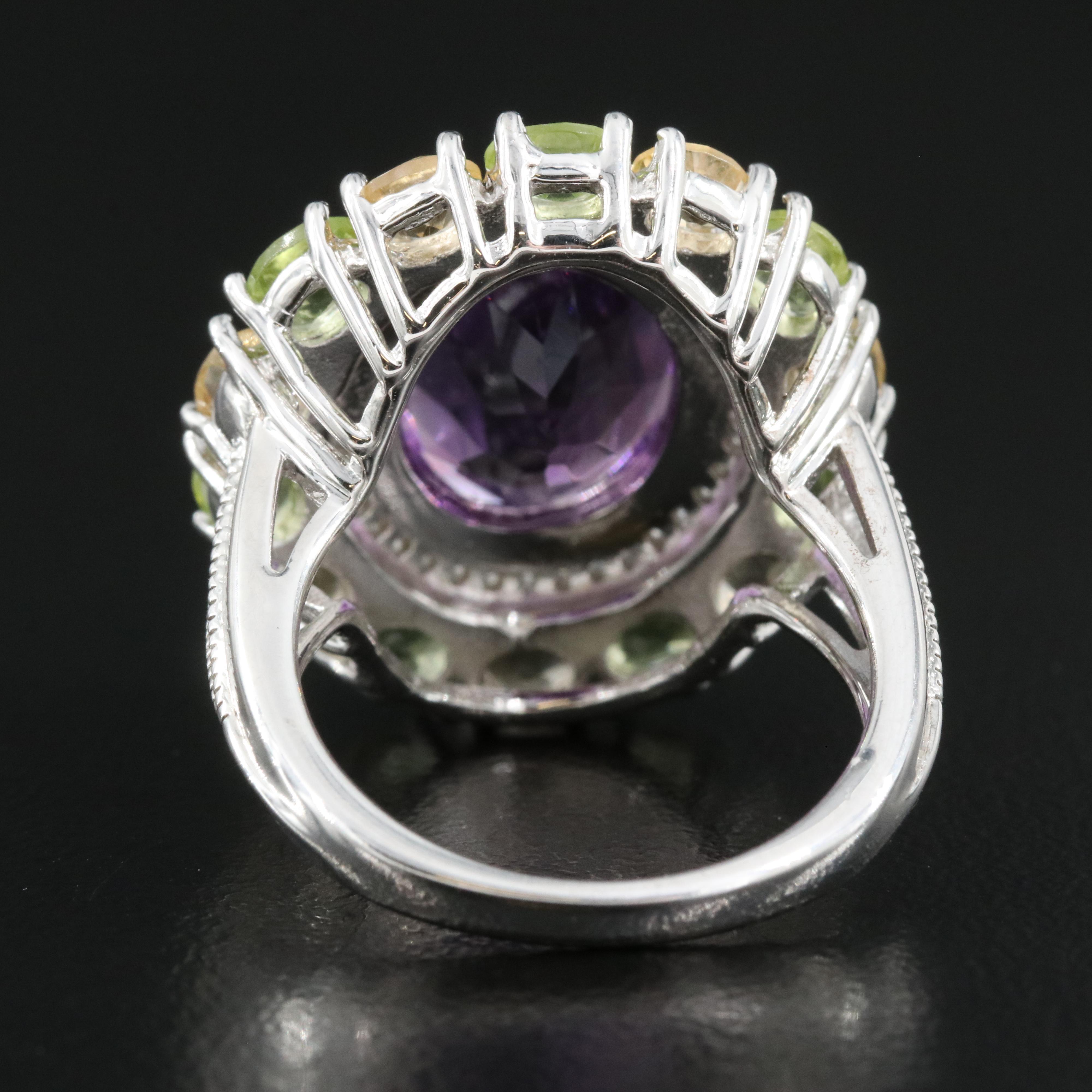 Sterling Ring Amethyst, Peridot and Sapphire