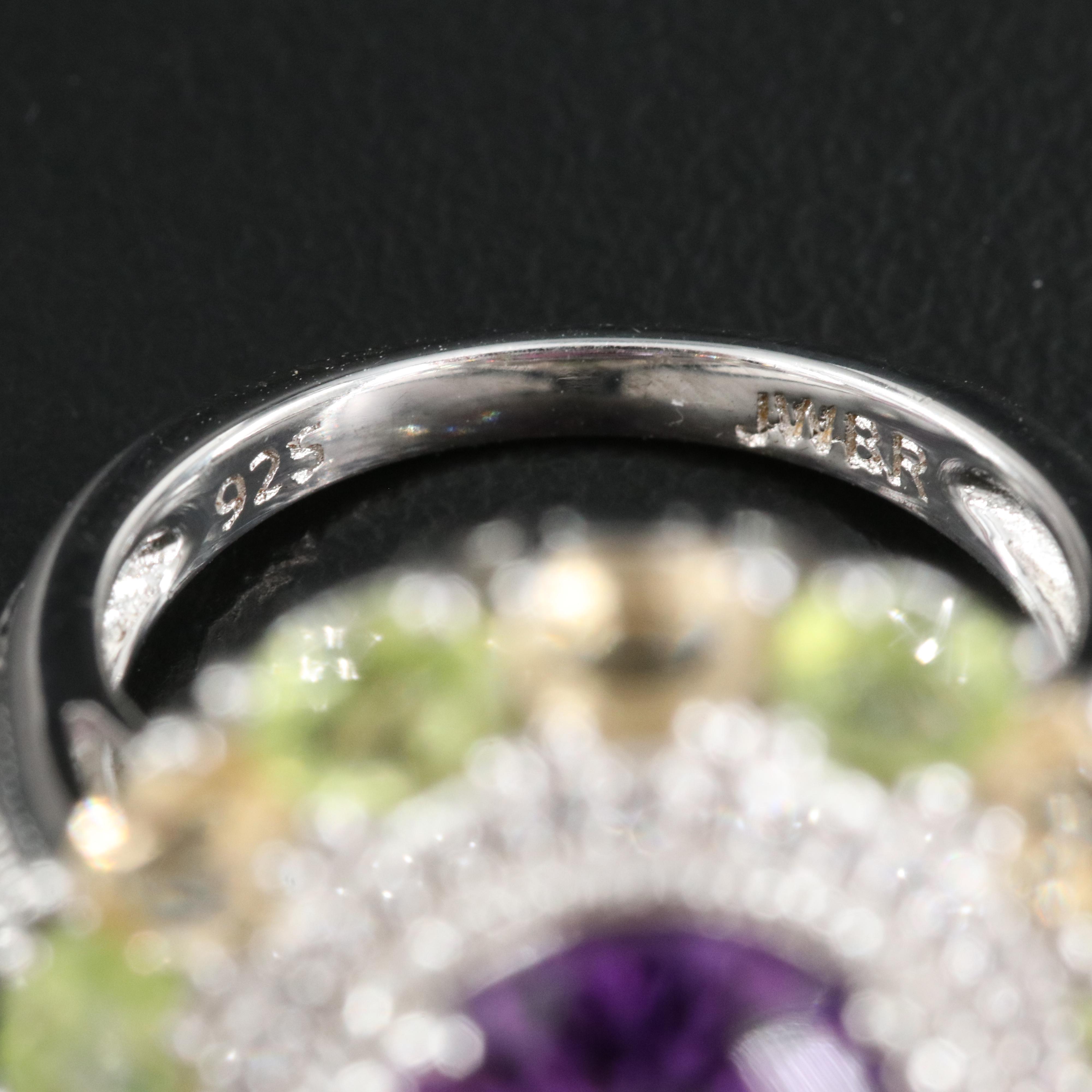 Sterling Ring Amethyst, Peridot and Sapphire