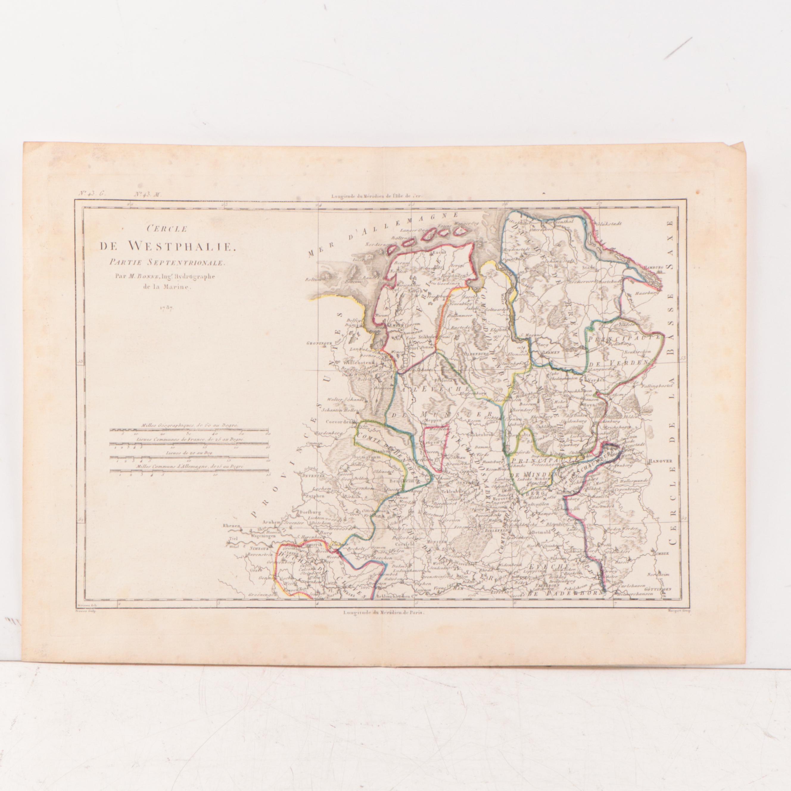 Rigobert Bonne Hand-Colored Map "Cercle de Westphalie. Partie Septentrionale."