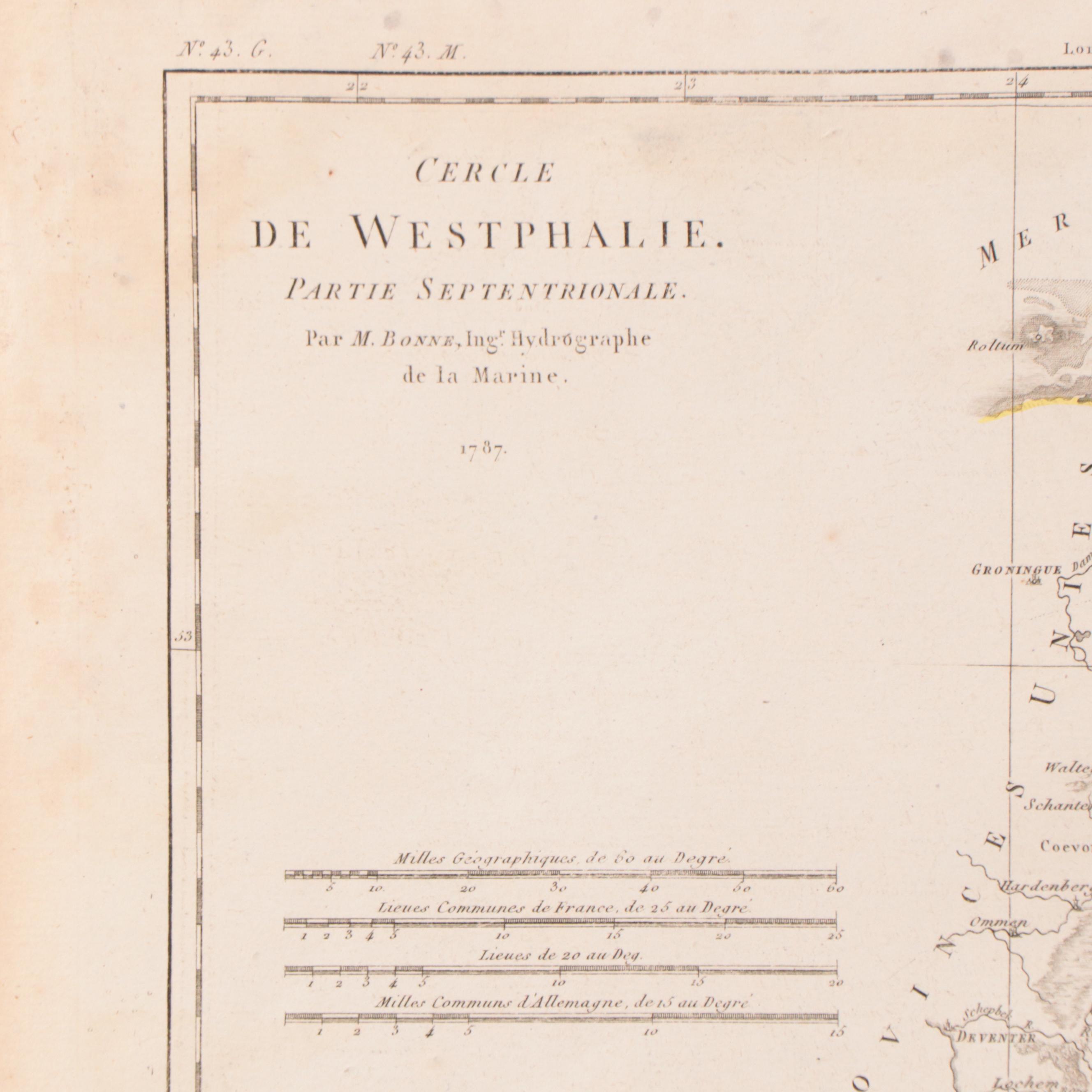Rigobert Bonne Hand-Colored Map "Cercle de Westphalie. Partie Septentrionale."
