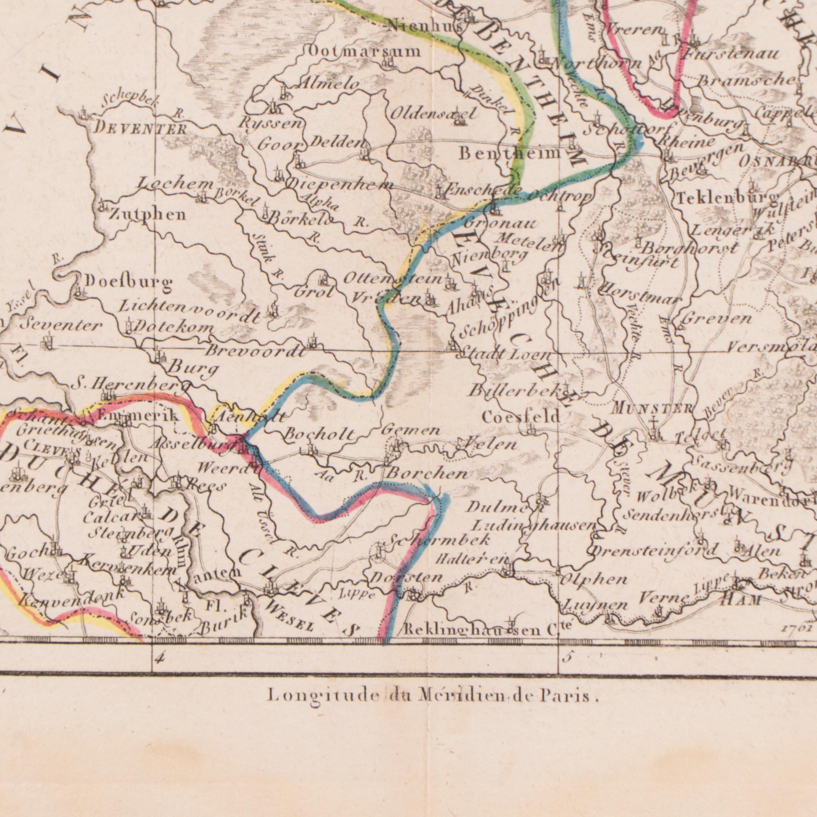 Rigobert Bonne Hand-Colored Map "Cercle de Westphalie. Partie Septentrionale."