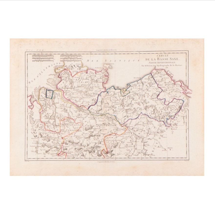 Rigobert Bonne Hand-Colored Map "Cercle de la Basse Saxe. Partie Septentrionale"