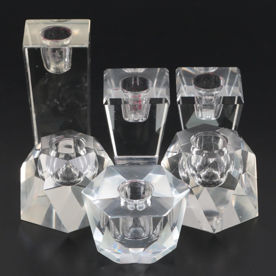 Cubist Plain Faceted Glass Candle Holders