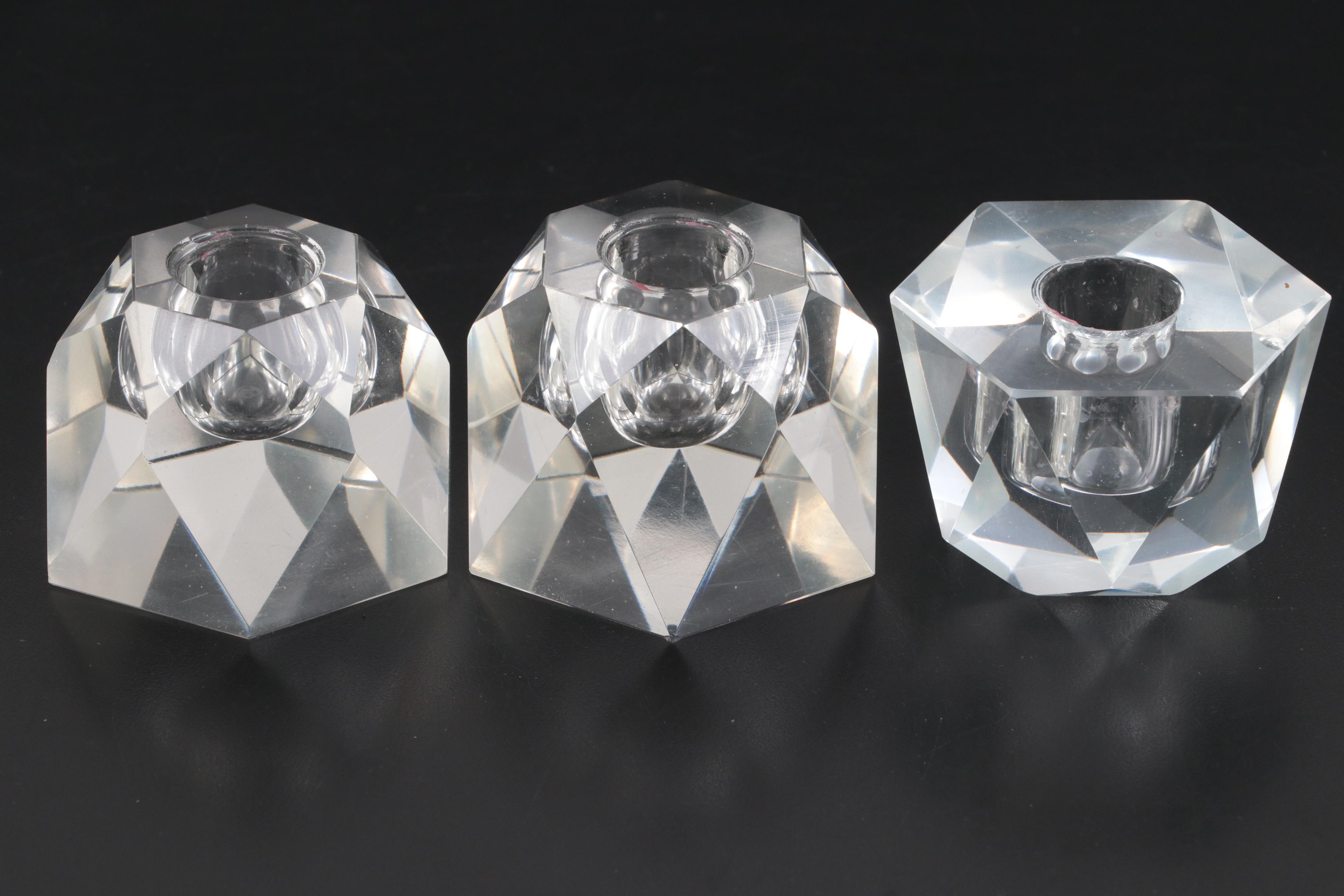 Cubist Plain Faceted Glass Candle Holders