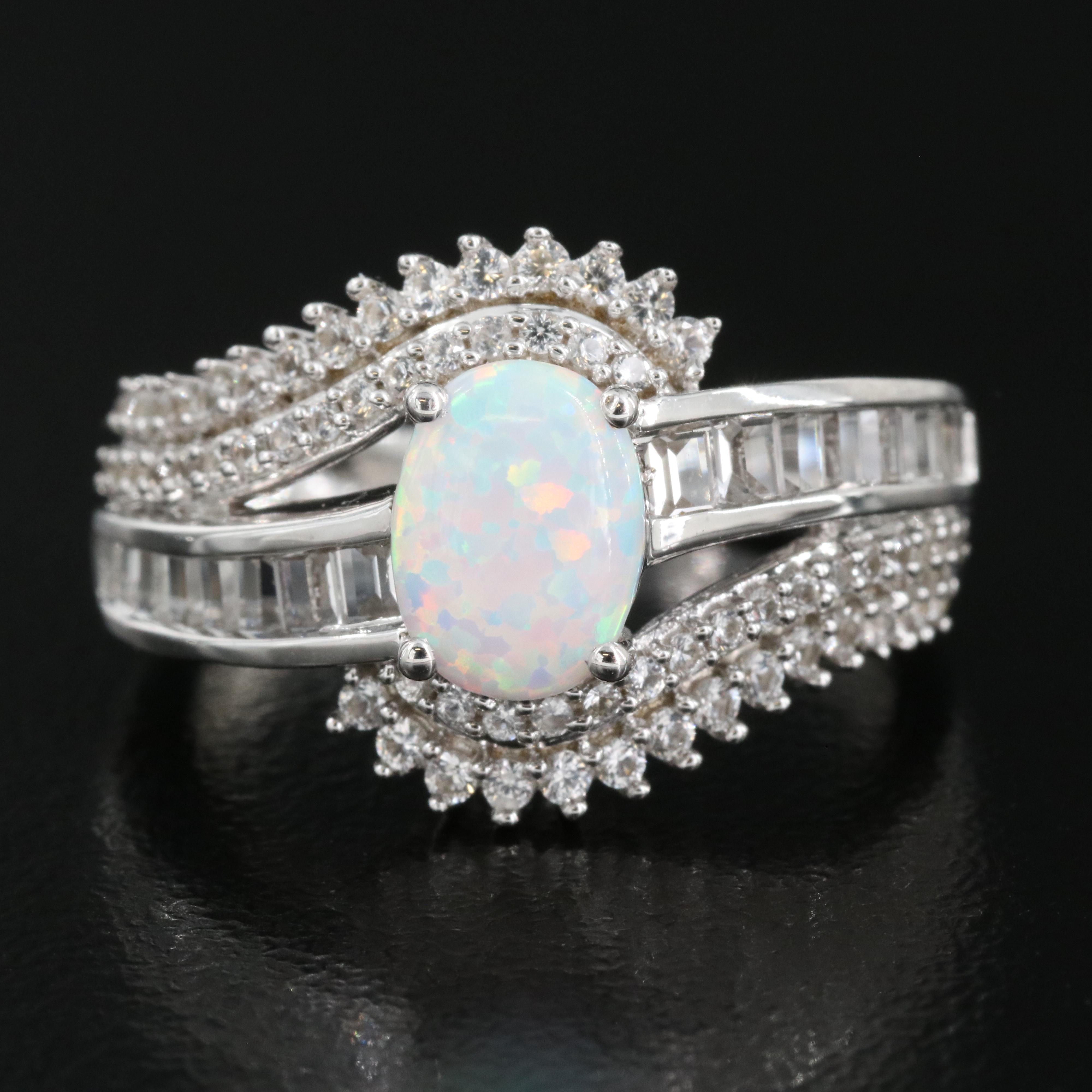 Sterling Opal and Sapphire Ring
