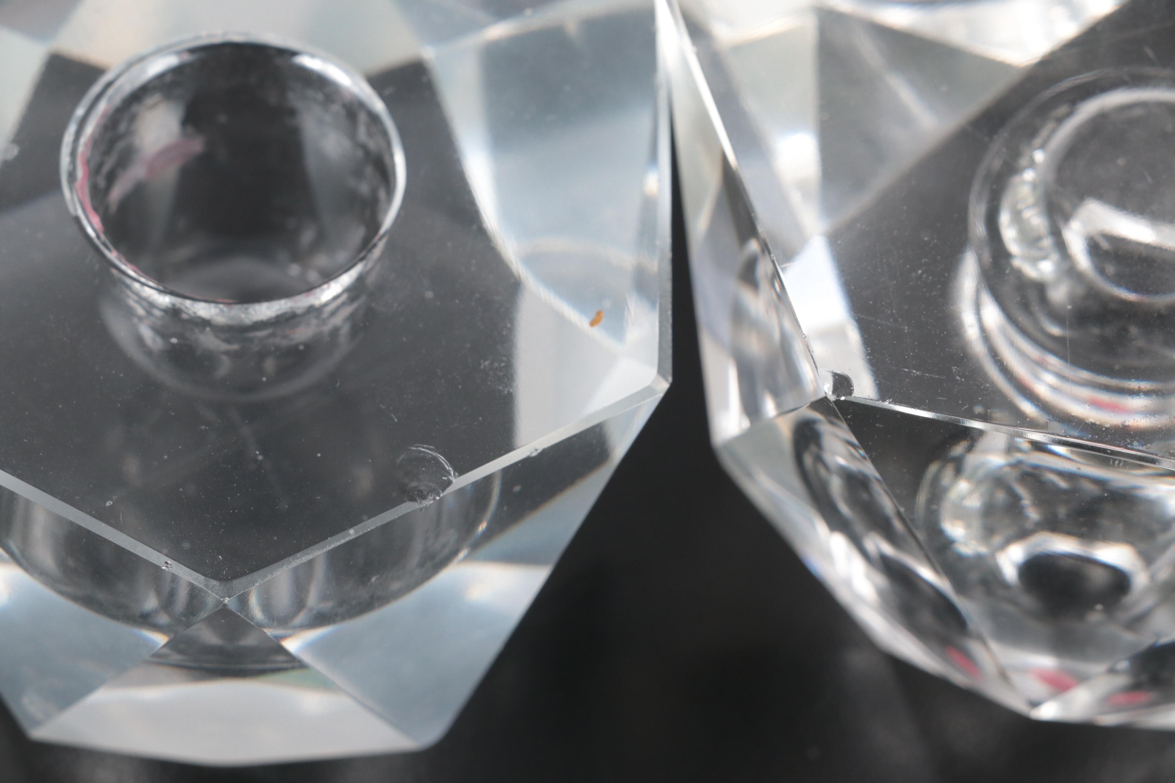 Cubist Plain Faceted Glass Candle Holders