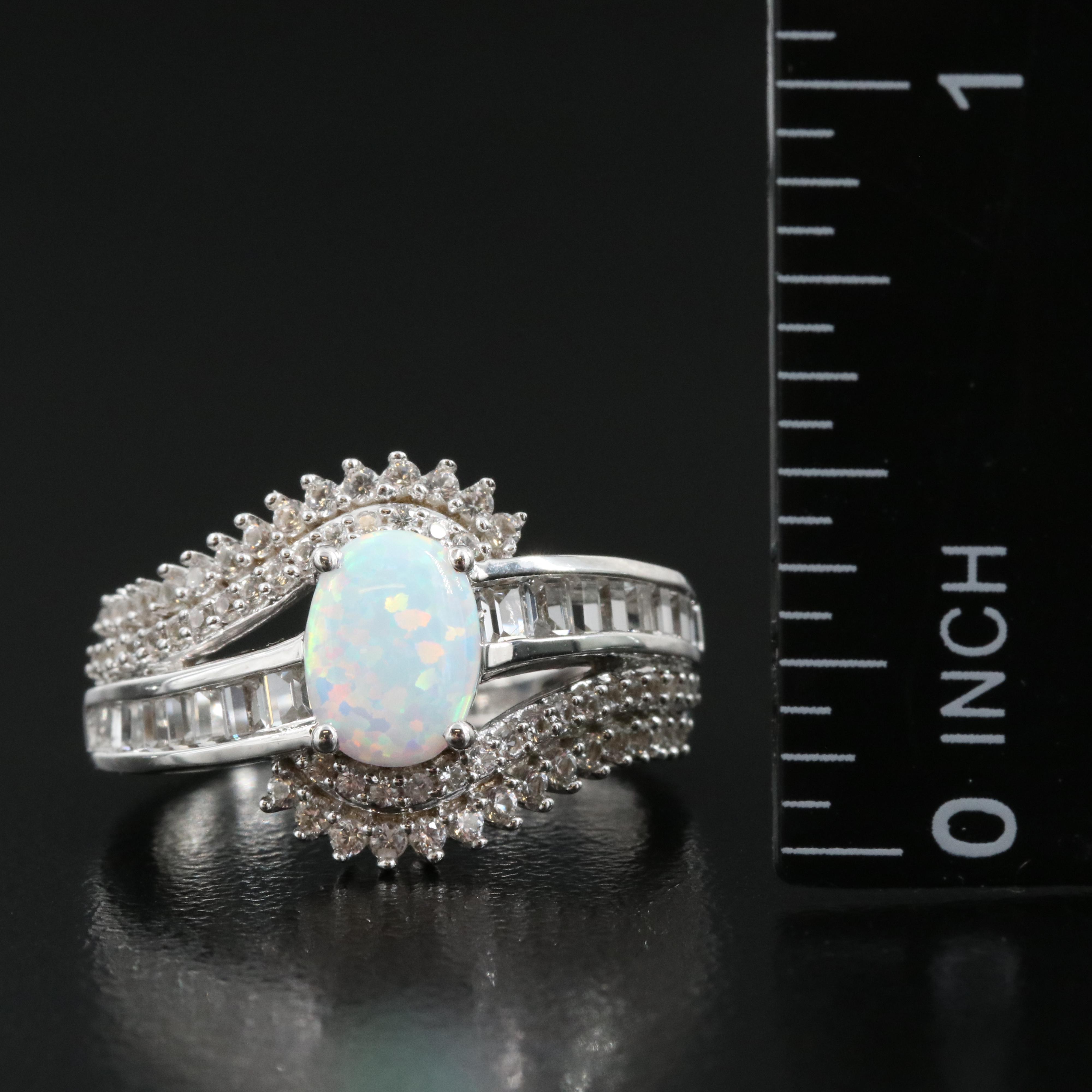 Sterling Opal and Sapphire Ring
