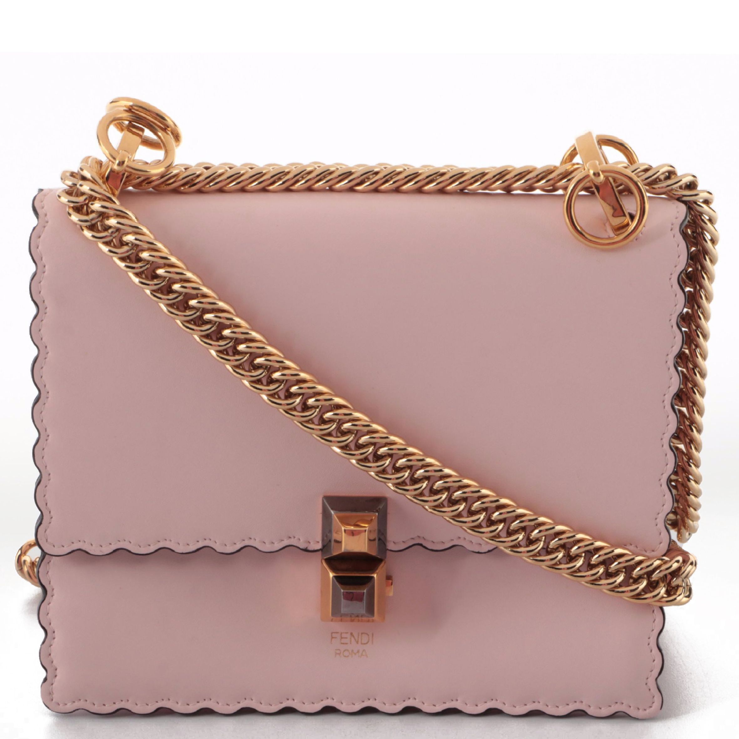 Fendi Kan I Flap Front Crossbody in Scalloped  Leather