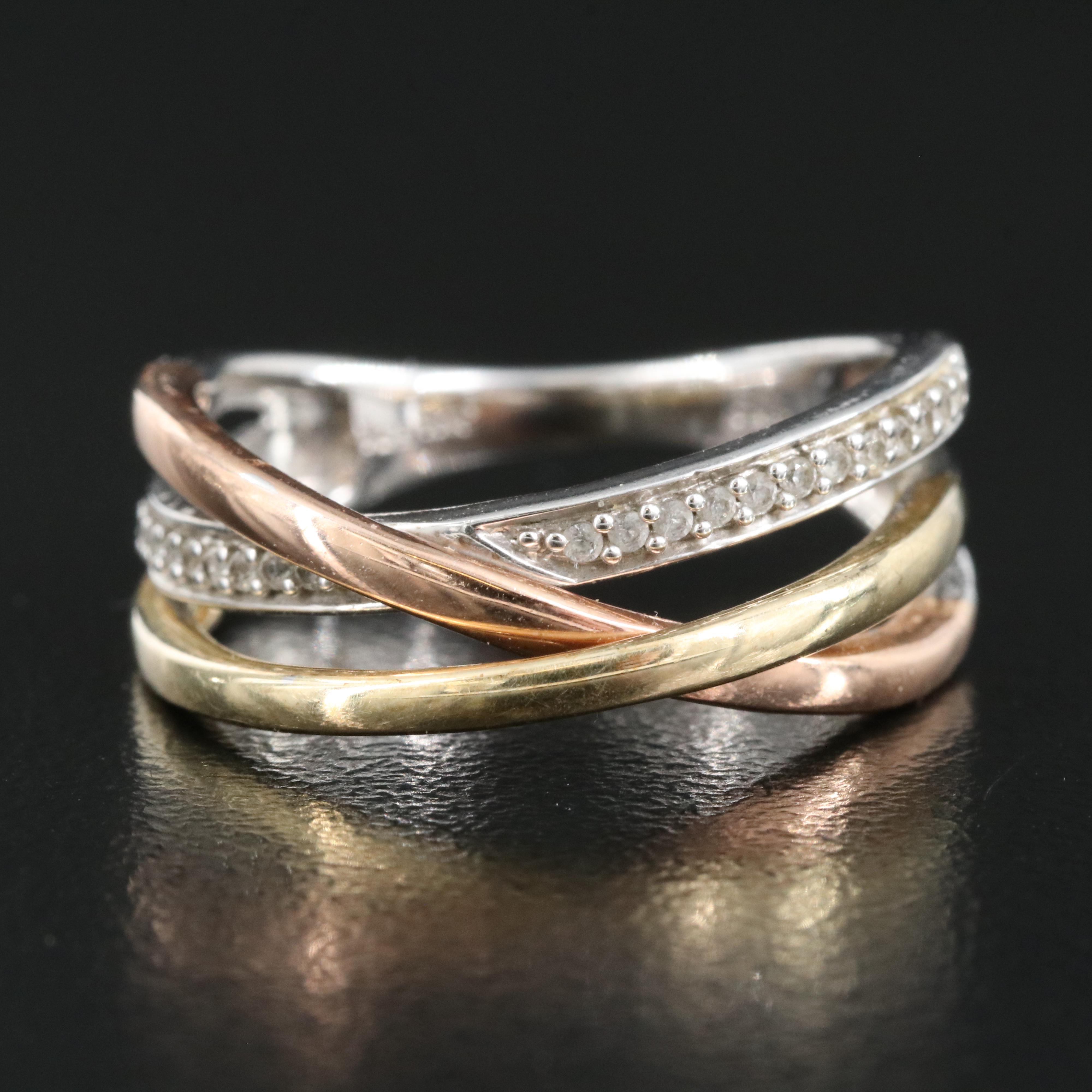 Sterling Sapphire Crossover Ring with 10K Rose and Yellow Gold Accents