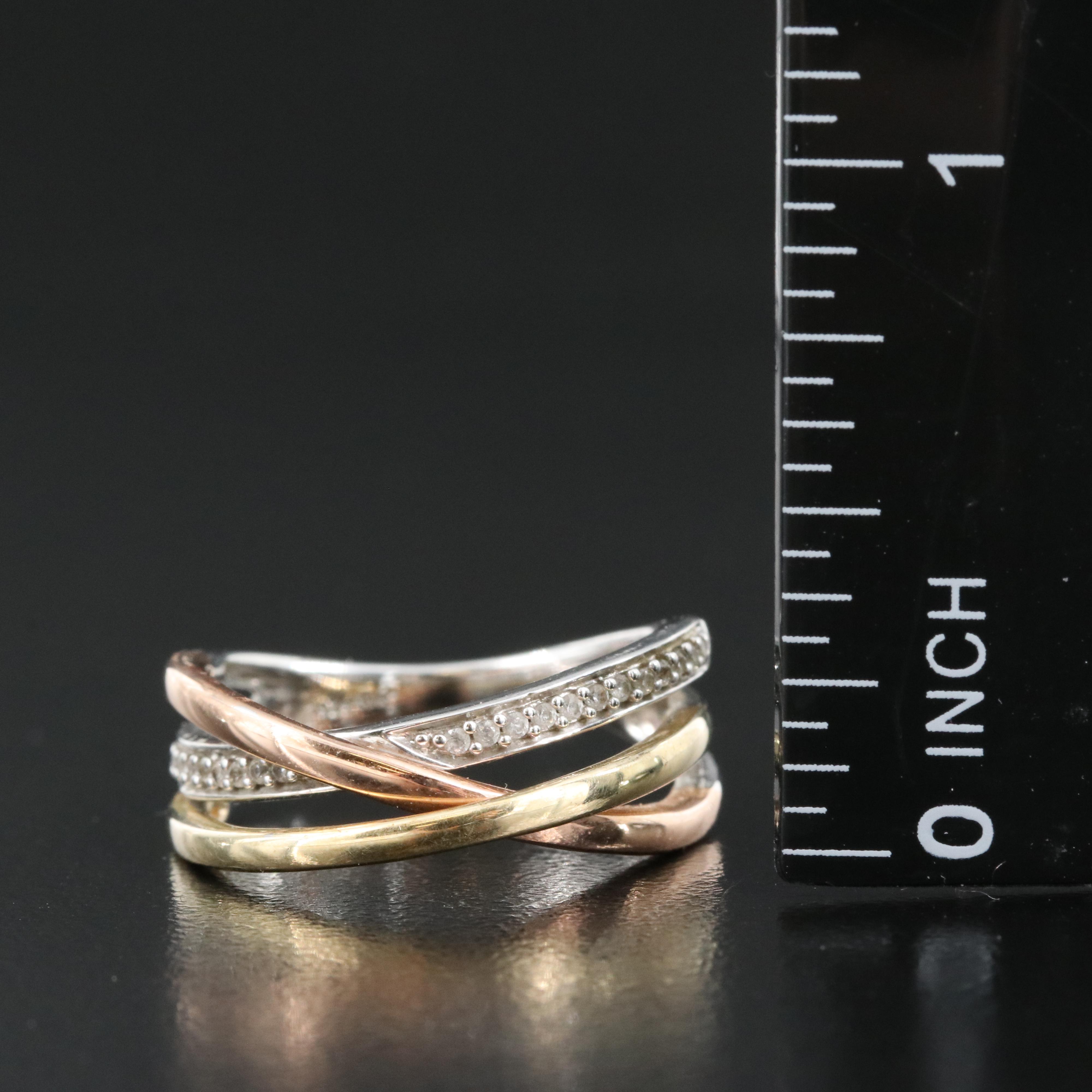 Sterling Sapphire Crossover Ring with 10K Rose and Yellow Gold Accents