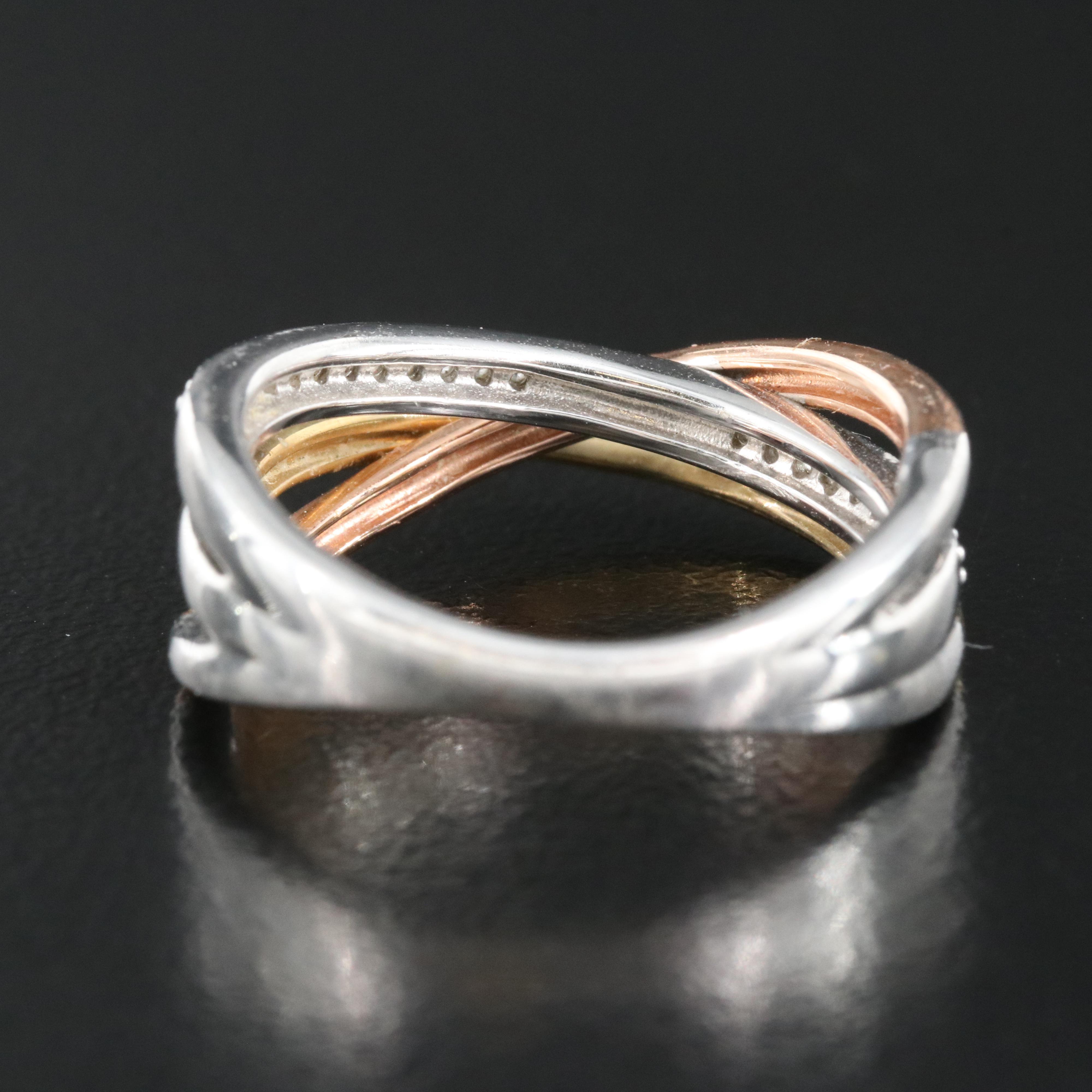 Sterling Sapphire Crossover Ring with 10K Rose and Yellow Gold Accents