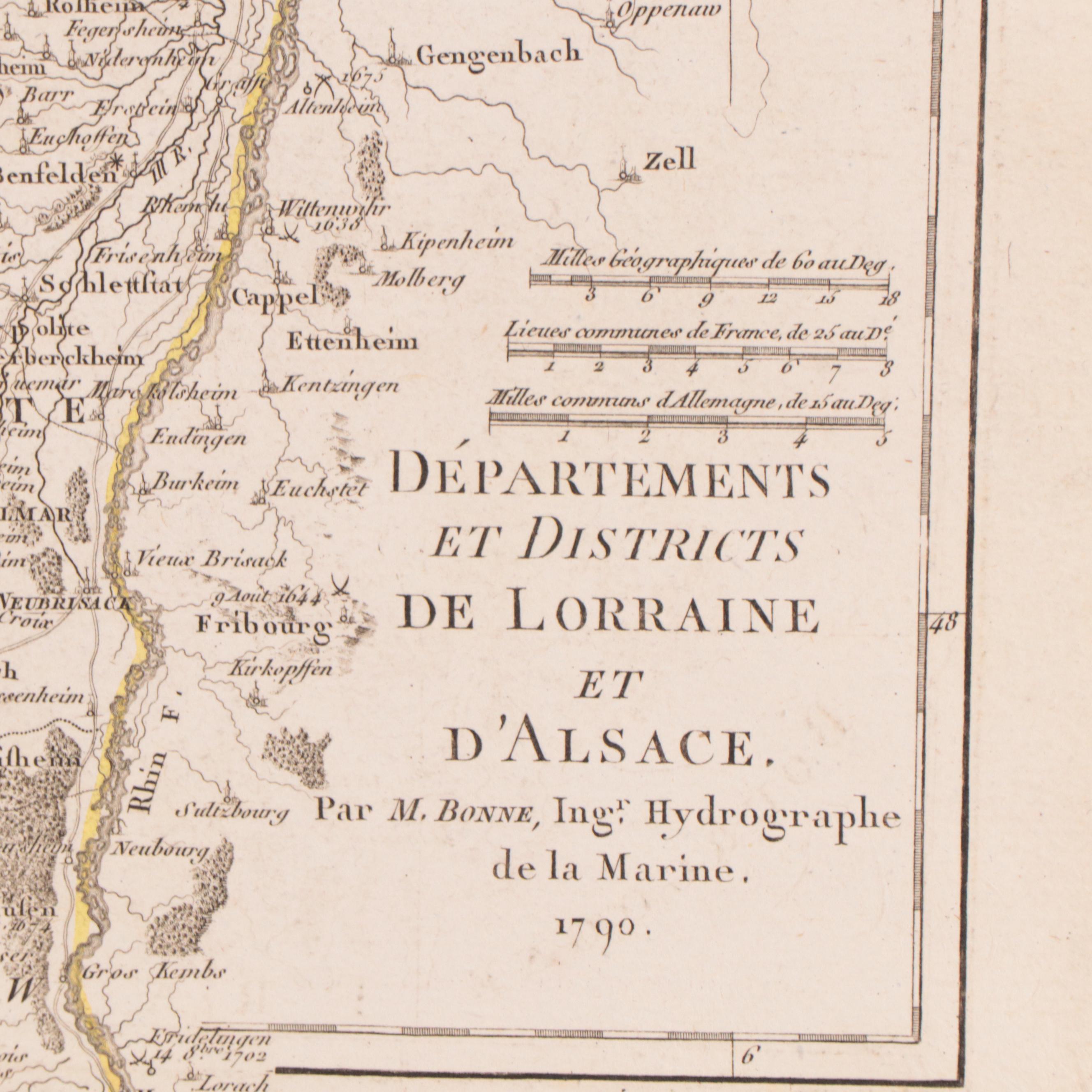 Rigobert Bonne Hand-Colored Map of Lorraine and Alsace, 1790