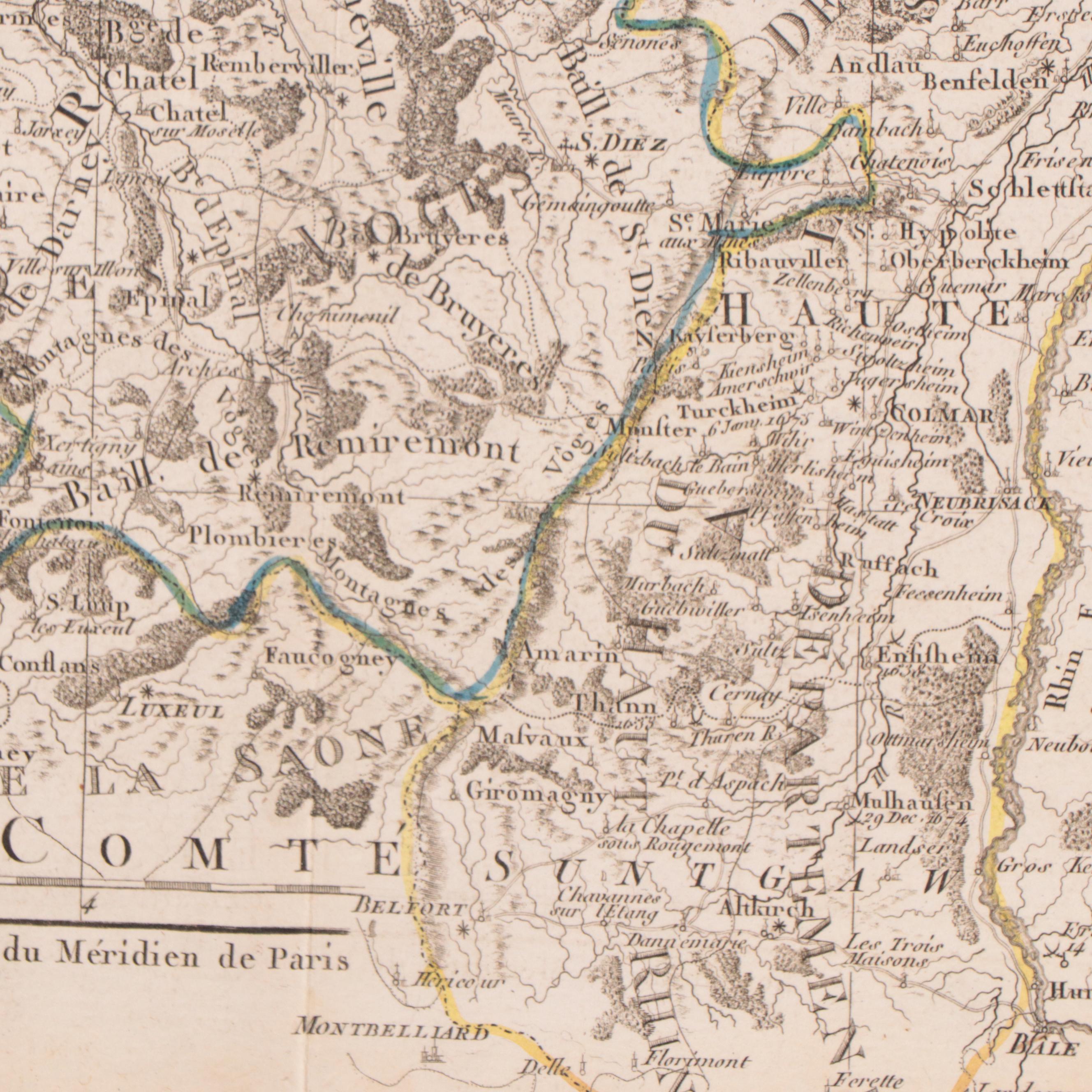 Rigobert Bonne Hand-Colored Map of Lorraine and Alsace, 1790