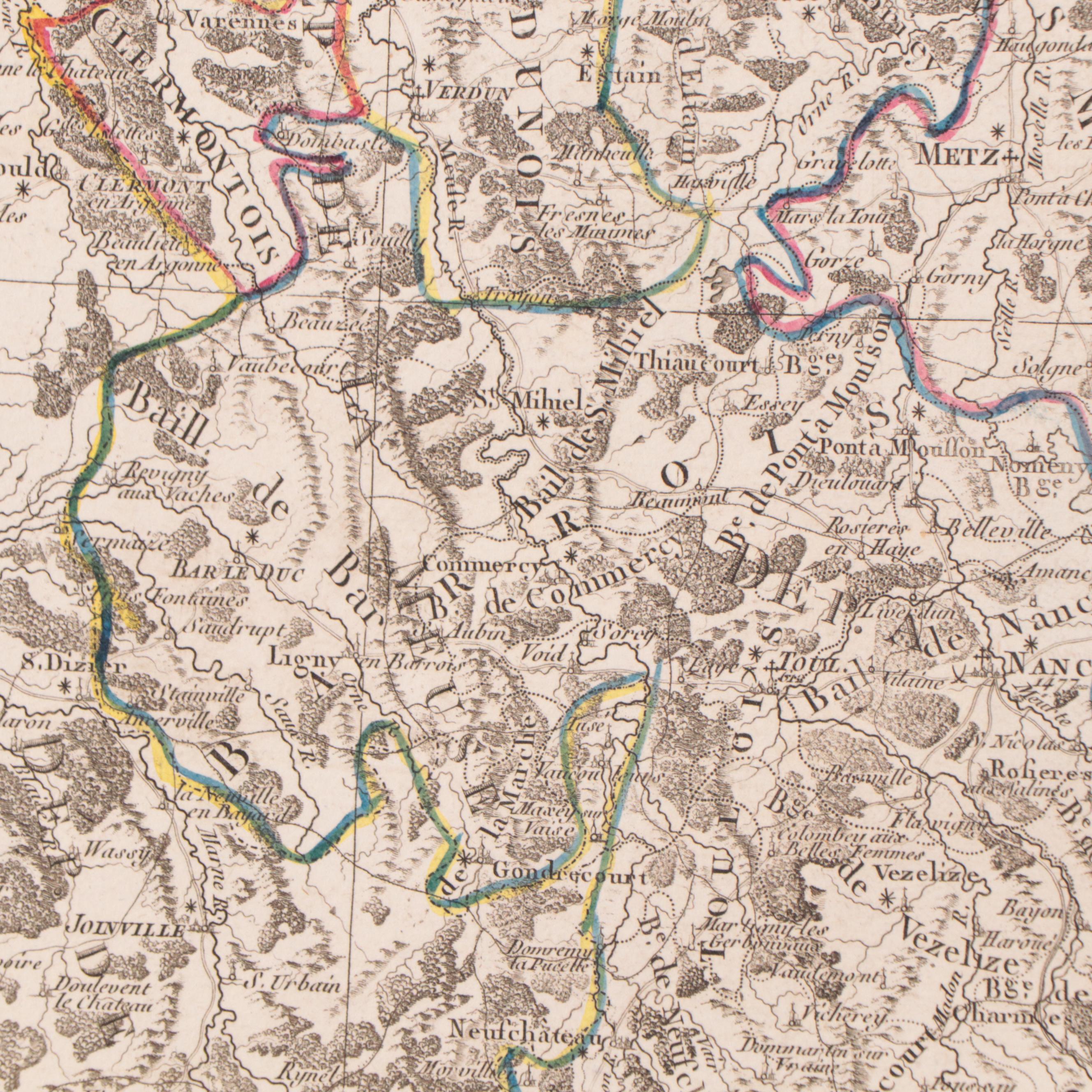 Rigobert Bonne Hand-Colored Map of Lorraine and Alsace, 1790