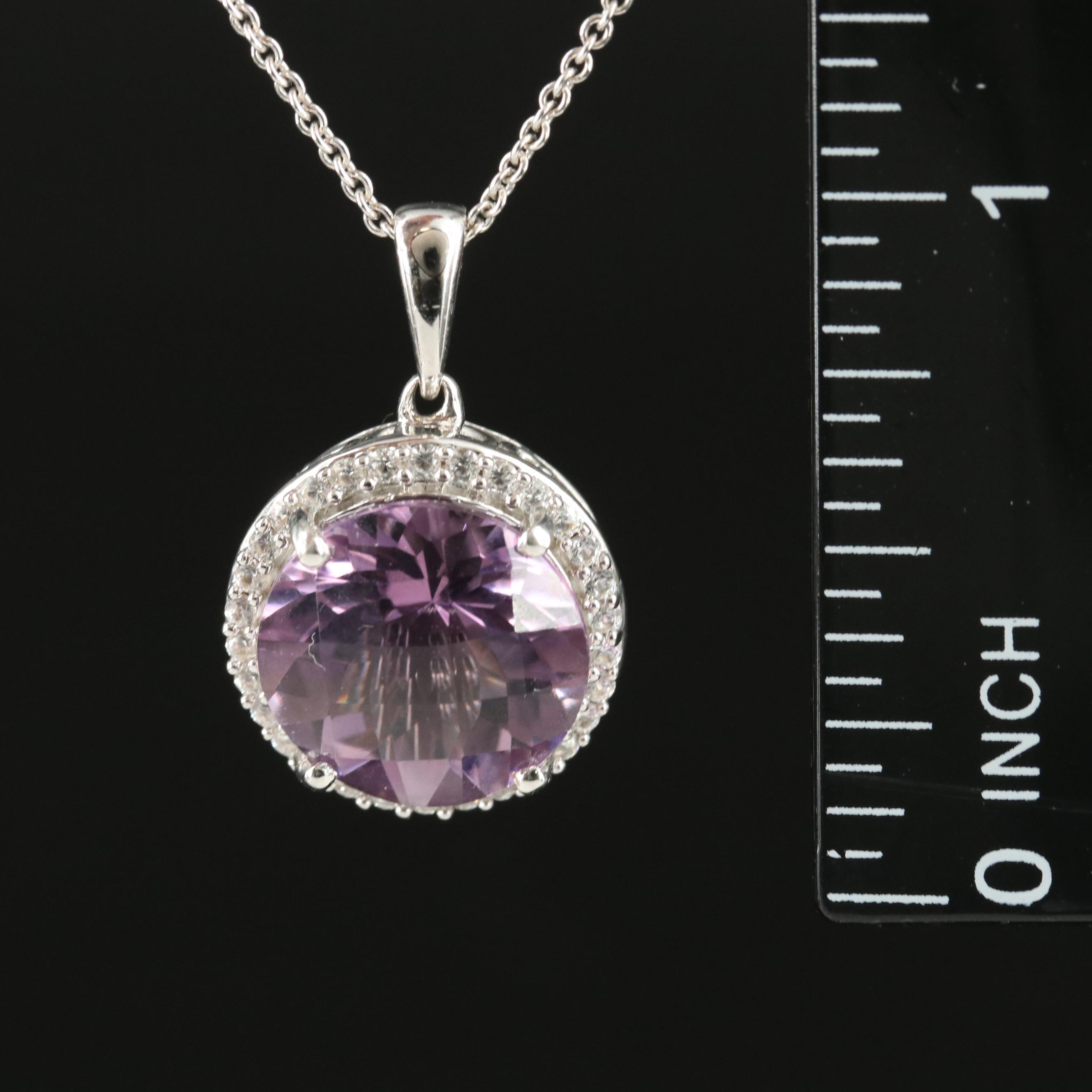 Sterling Amethyst and White Sapphire Pendant Necklace