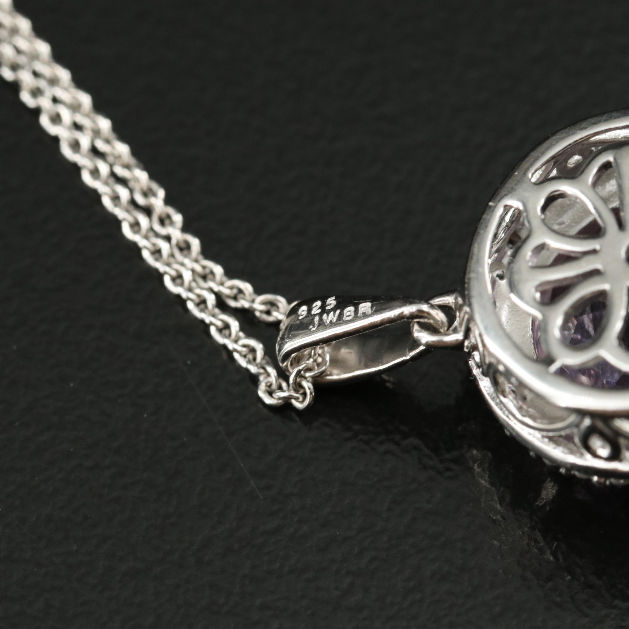 Sterling Amethyst and White Sapphire Pendant Necklace