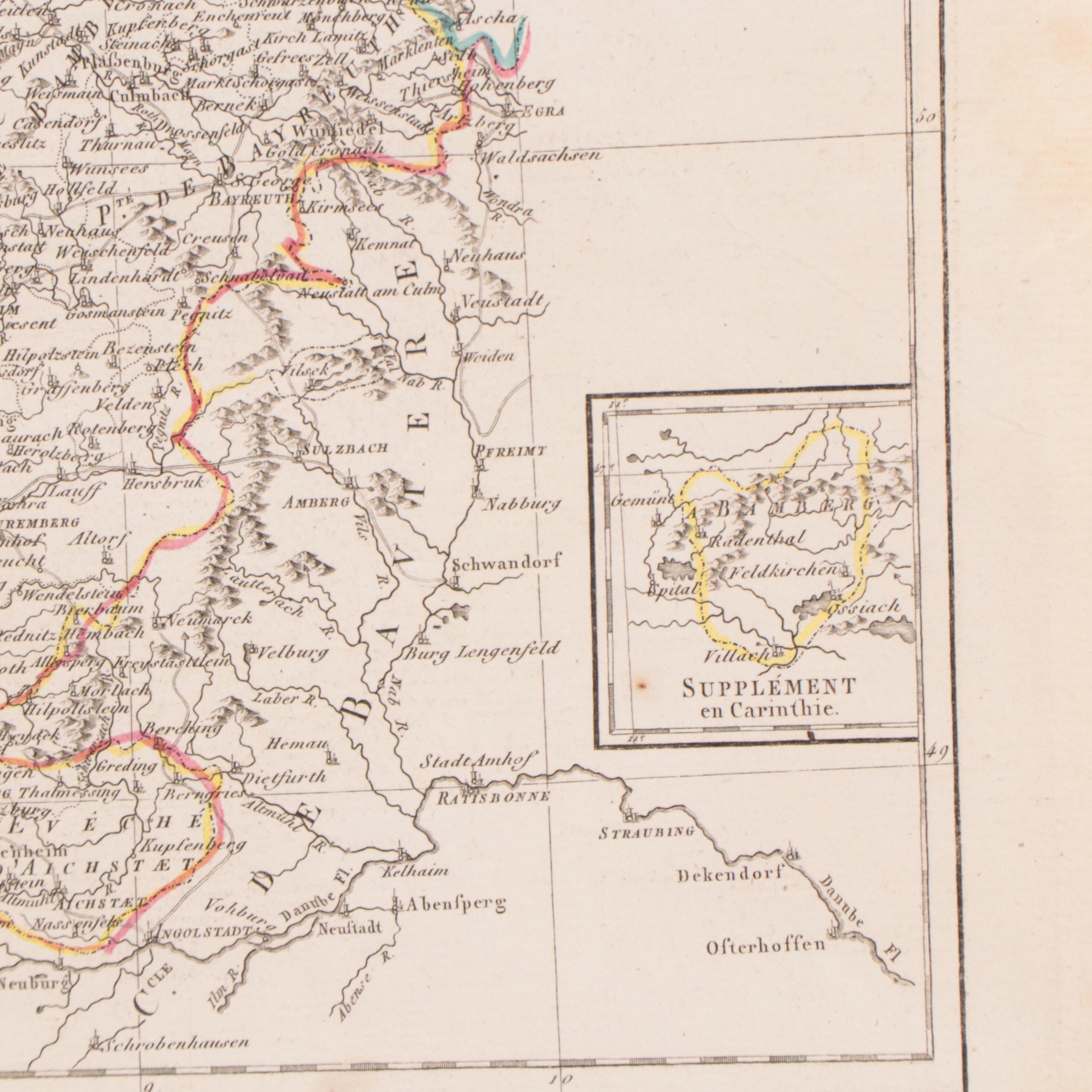 Rigobert Bonne Hand-Colored Map "Cercle de Franconie," 1790
