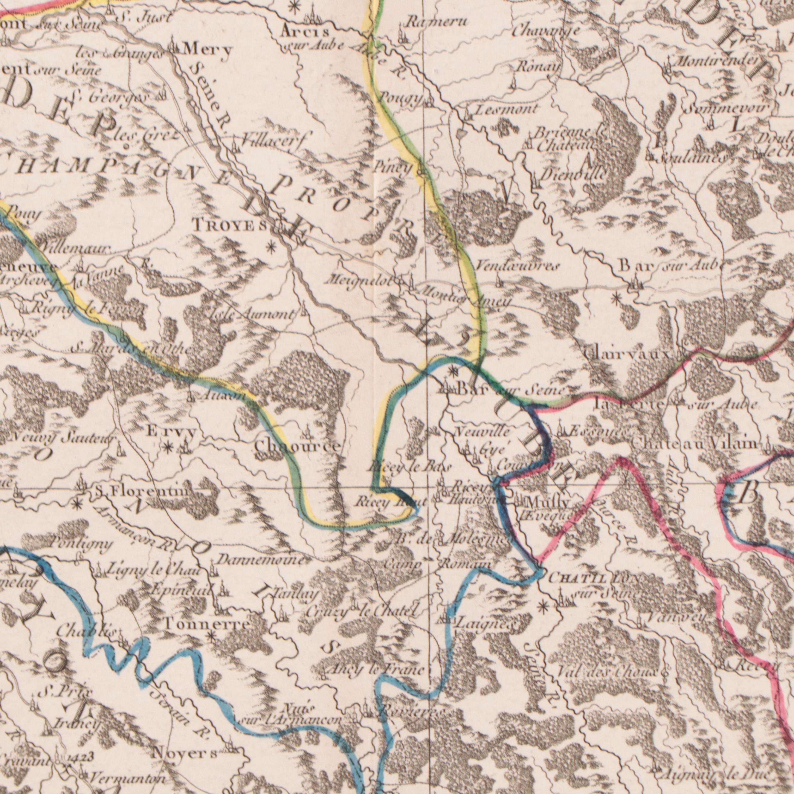 Rigobert Bonne Hand-Colored Map "Départements et Districts de Champagne et Brie"