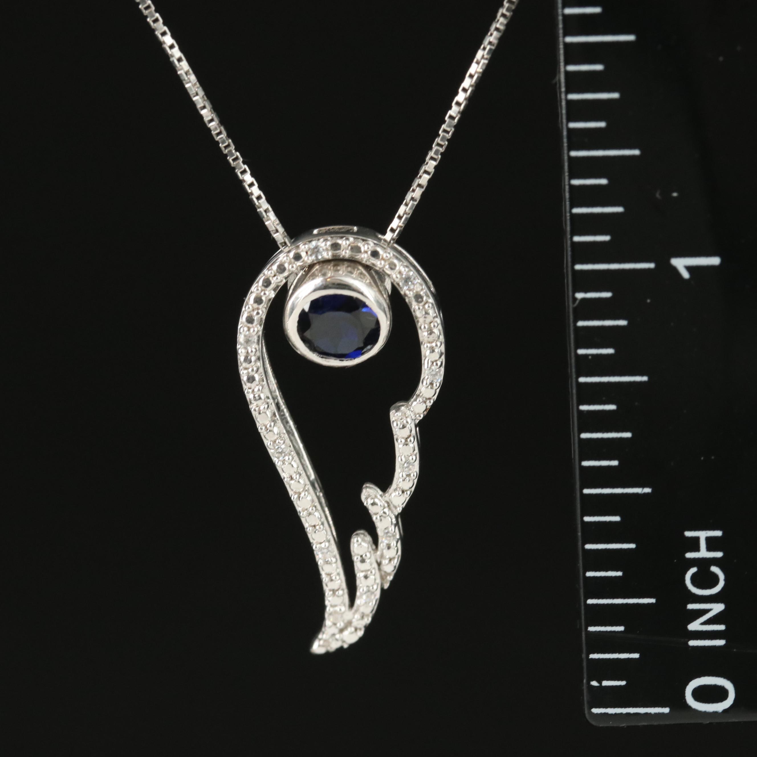 Sterling Sapphire and Cubic Zirconia Wing Pendant Necklace