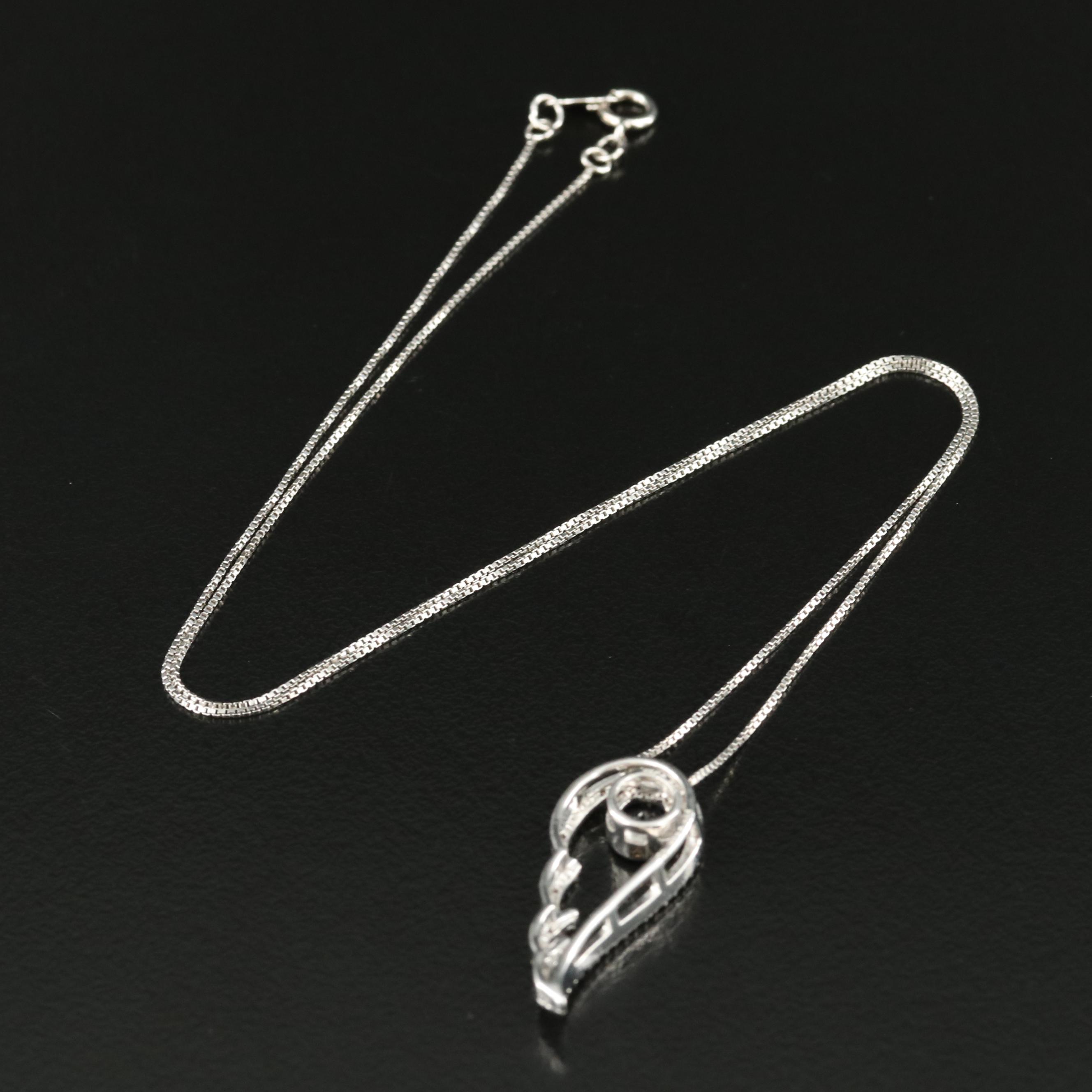 Sterling Sapphire and Cubic Zirconia Wing Pendant Necklace