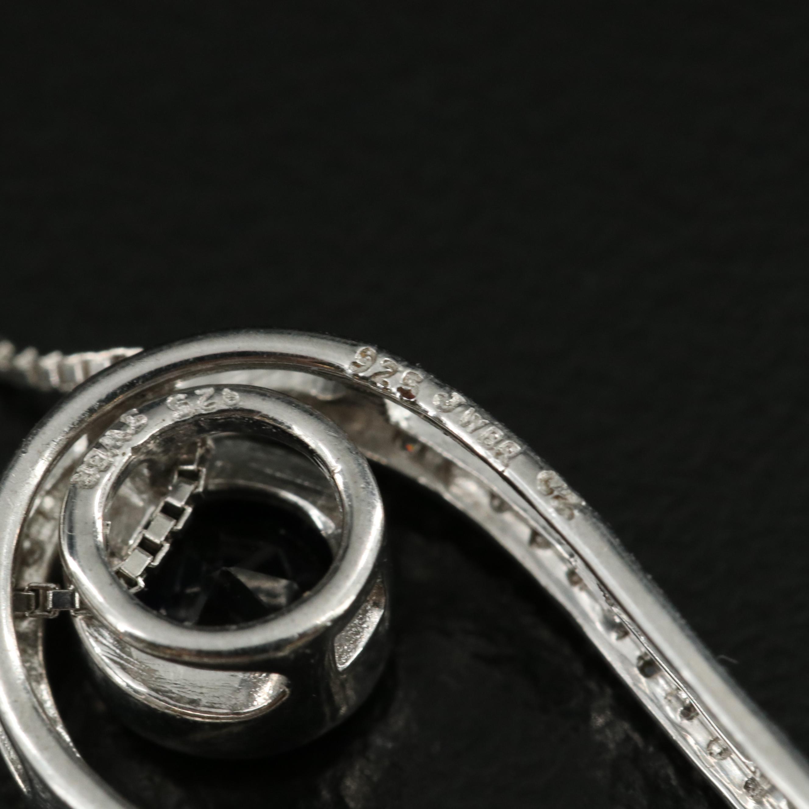 Sterling Sapphire and Cubic Zirconia Wing Pendant Necklace