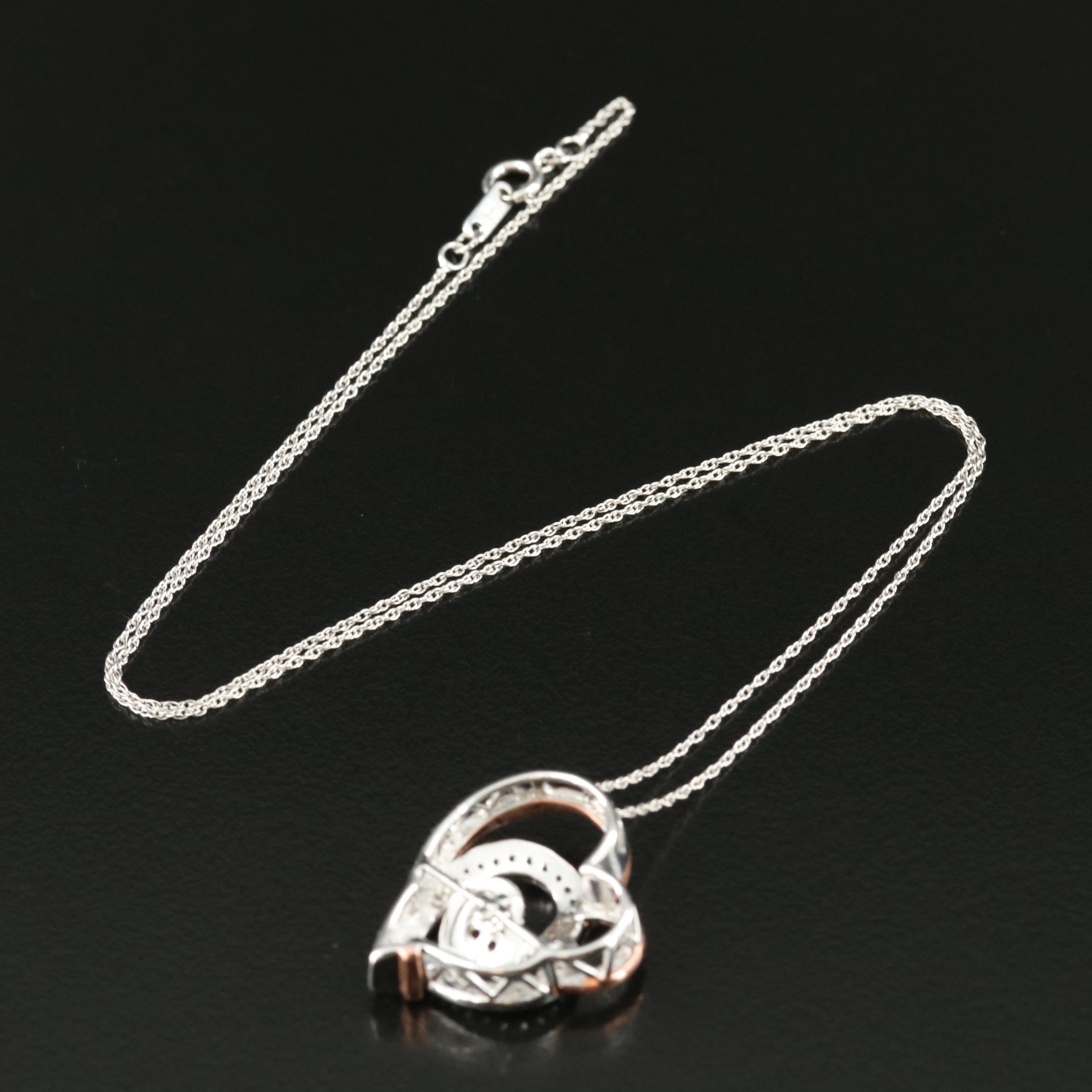 Sterling Ruby and Sapphire Heart Pendant Necklace