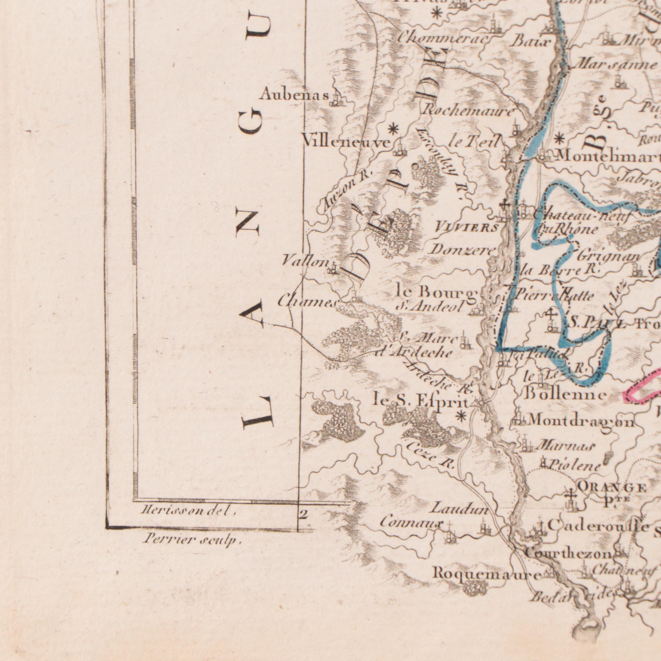 Rigobert Bonne Hand-Colored Map "Départements et Districts de Dauphné," 1790