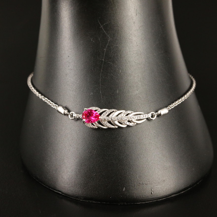 Sterling Ruby and Sapphire Leaf Bolo Bracelet