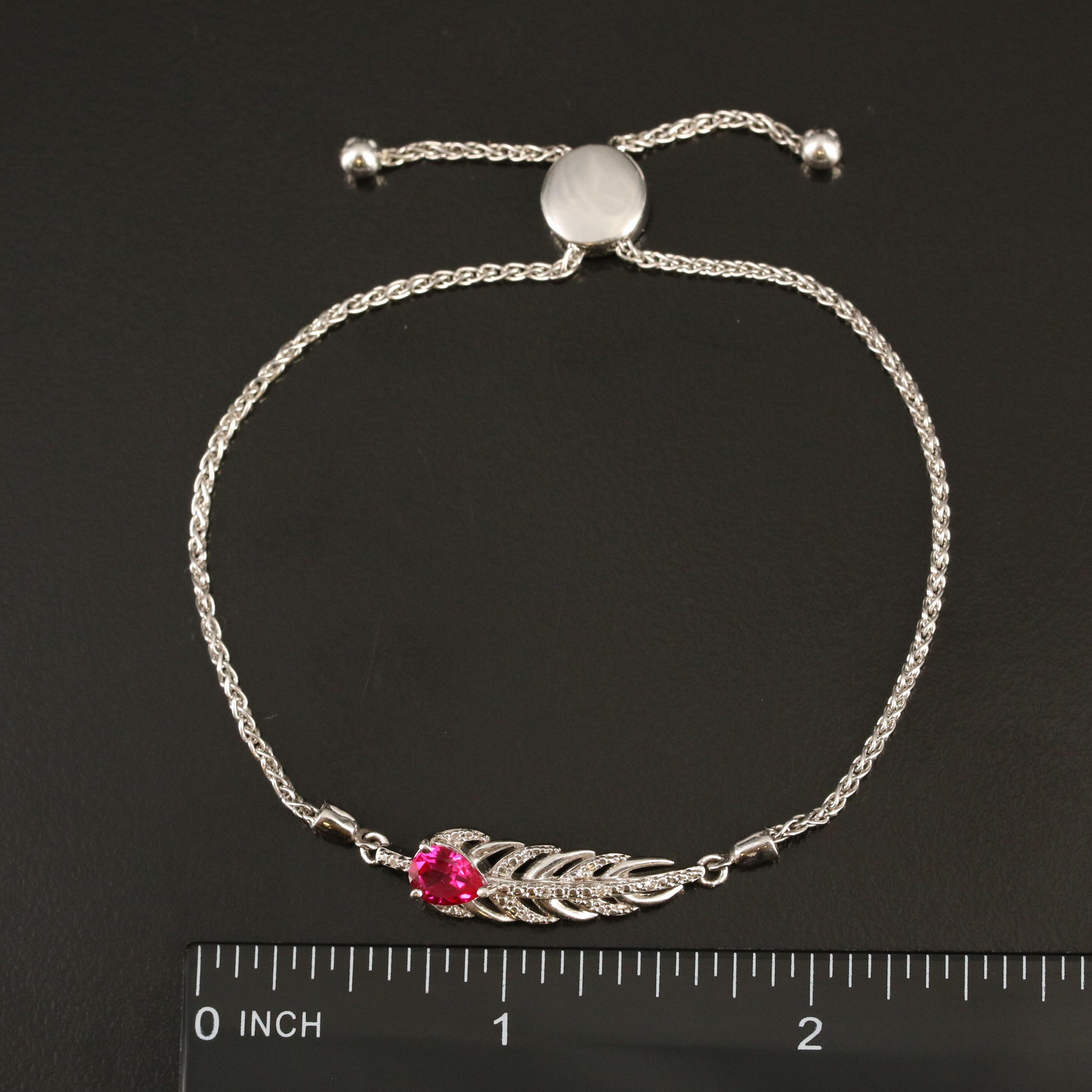 Sterling Ruby and Sapphire Leaf Bolo Bracelet