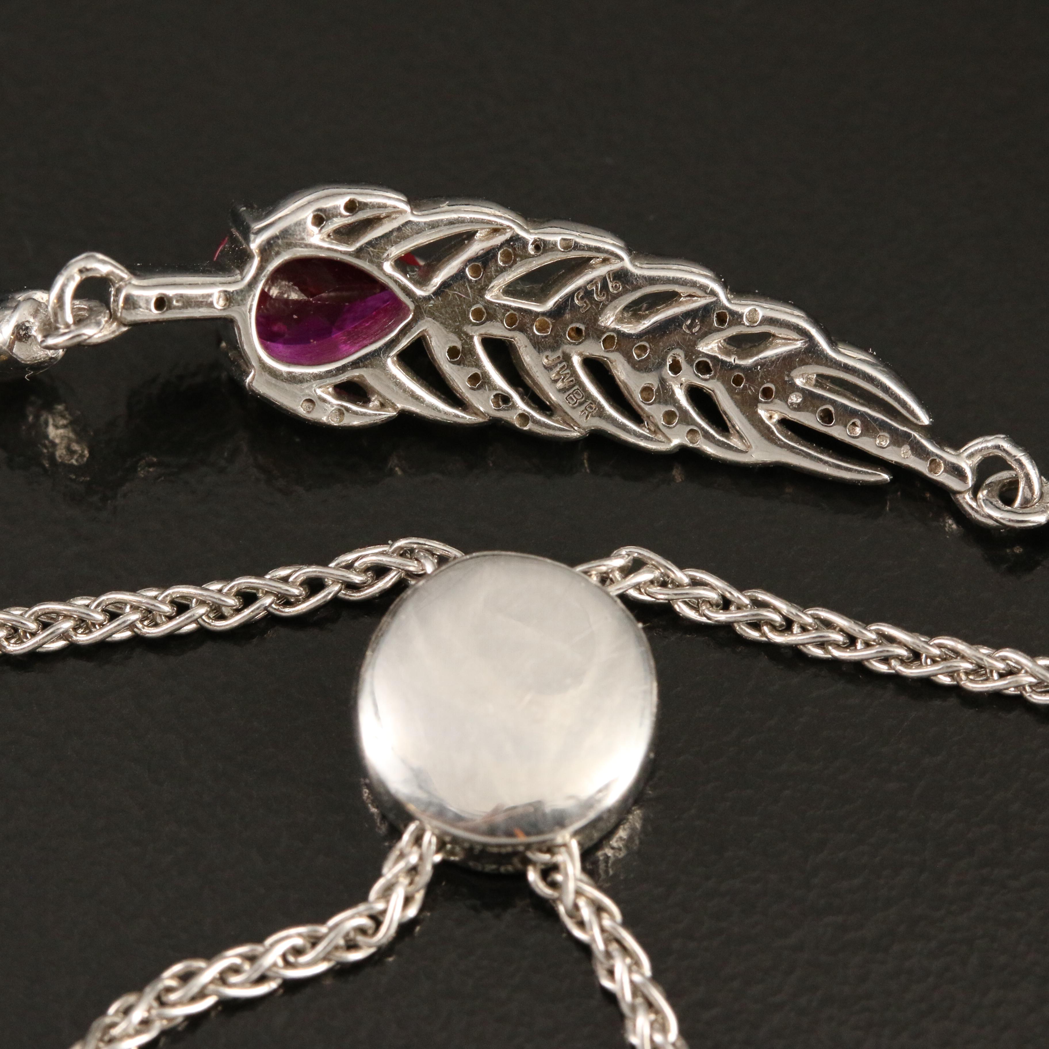 Sterling Ruby and Sapphire Leaf Bolo Bracelet