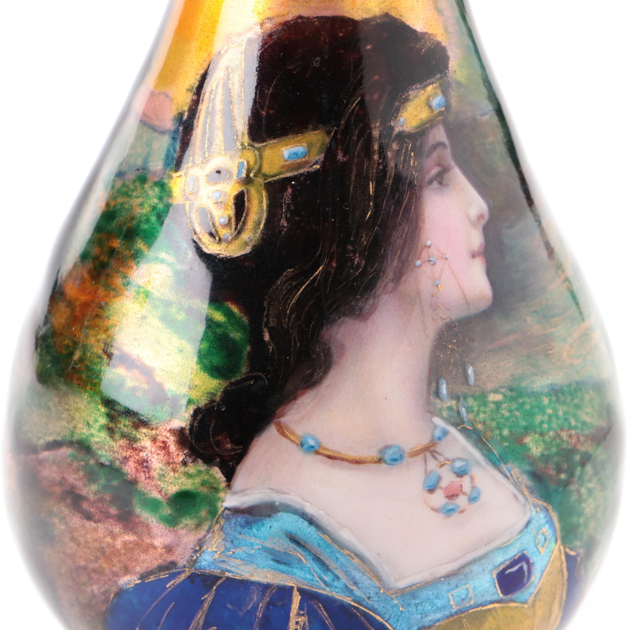 French Enamel on Copper Portrait Vase, 19th Century