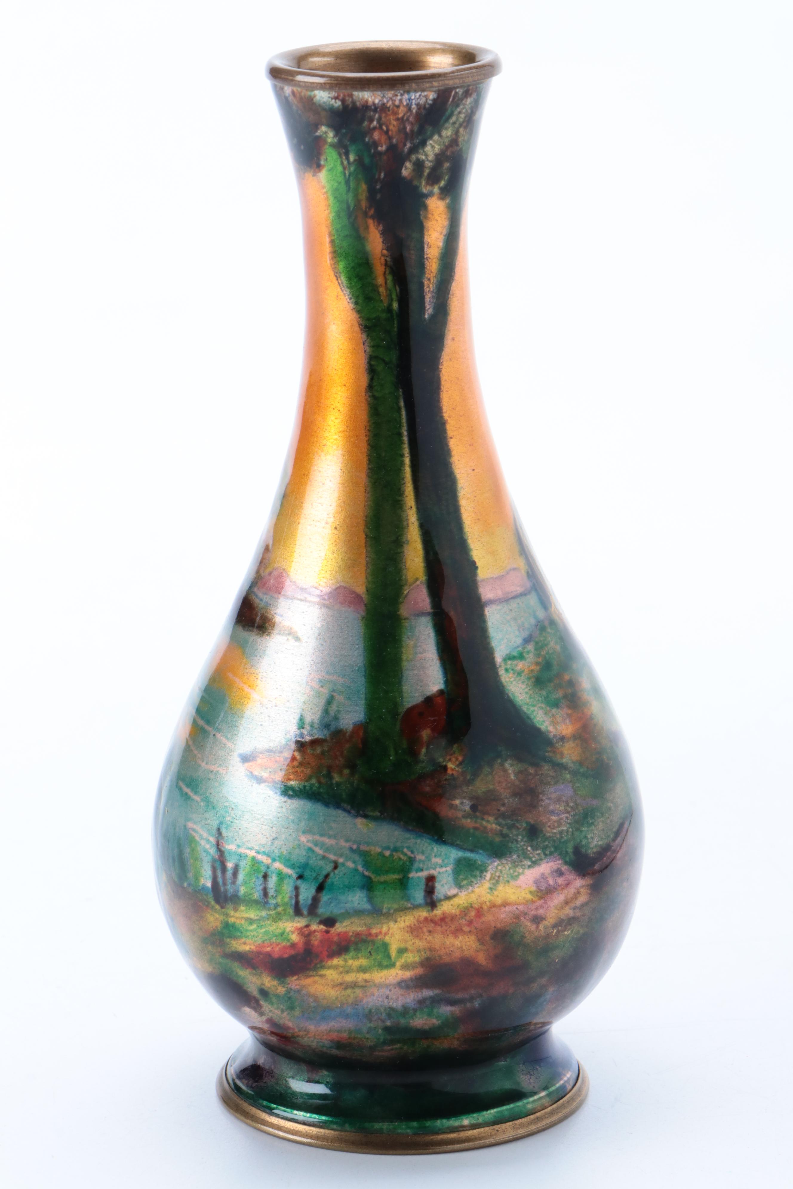 French Enamel on Copper Portrait Vase, 19th Century