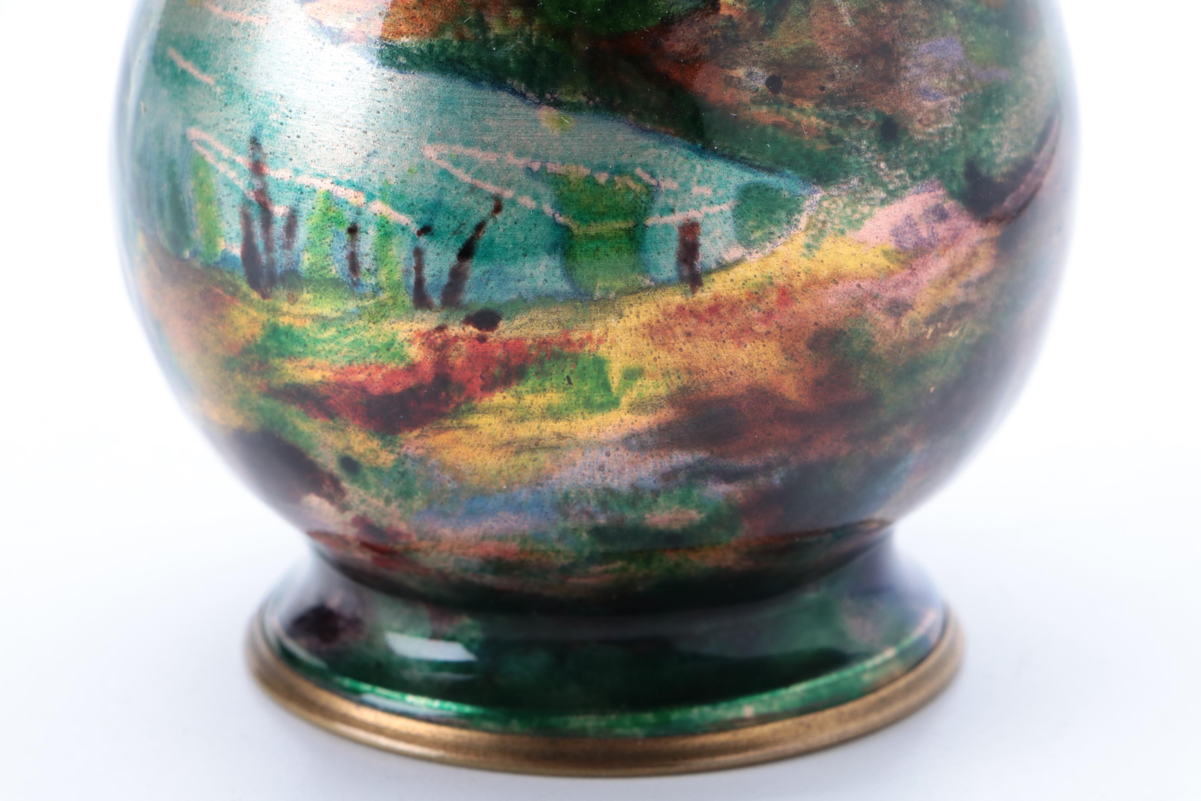 French Enamel on Copper Portrait Vase, 19th Century
