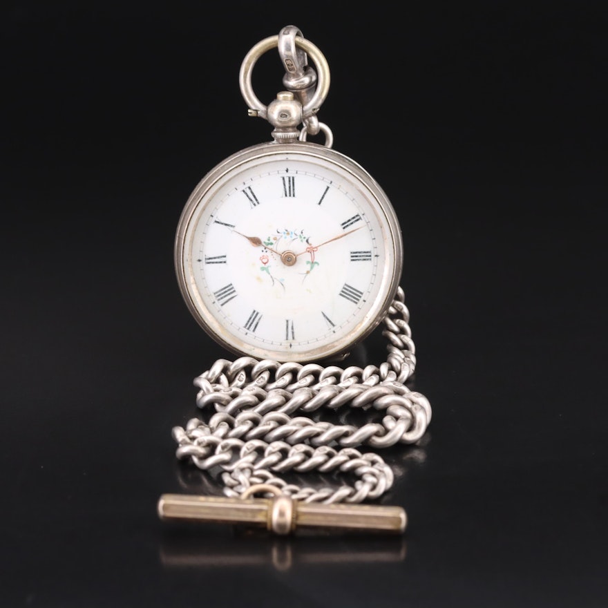 800 Silver Key Wind and Set Vintage Pocket Watch