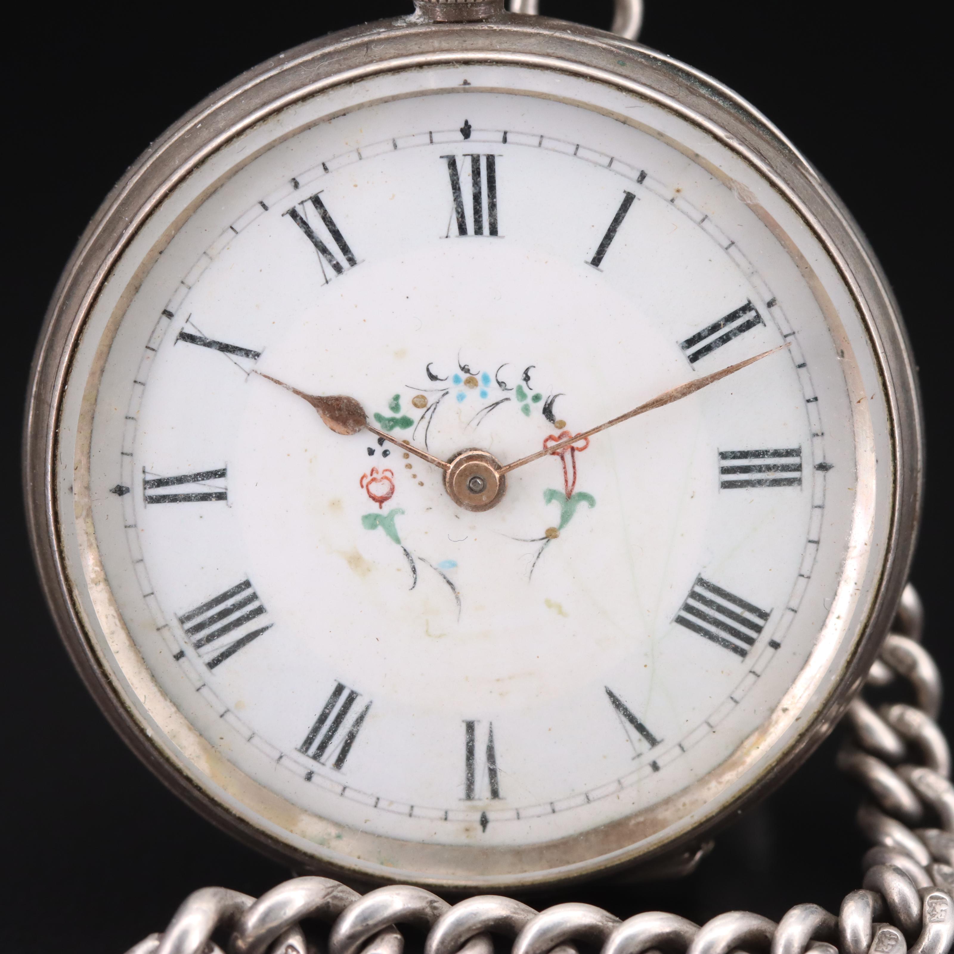 800 Silver Key Wind and Set Vintage Pocket Watch