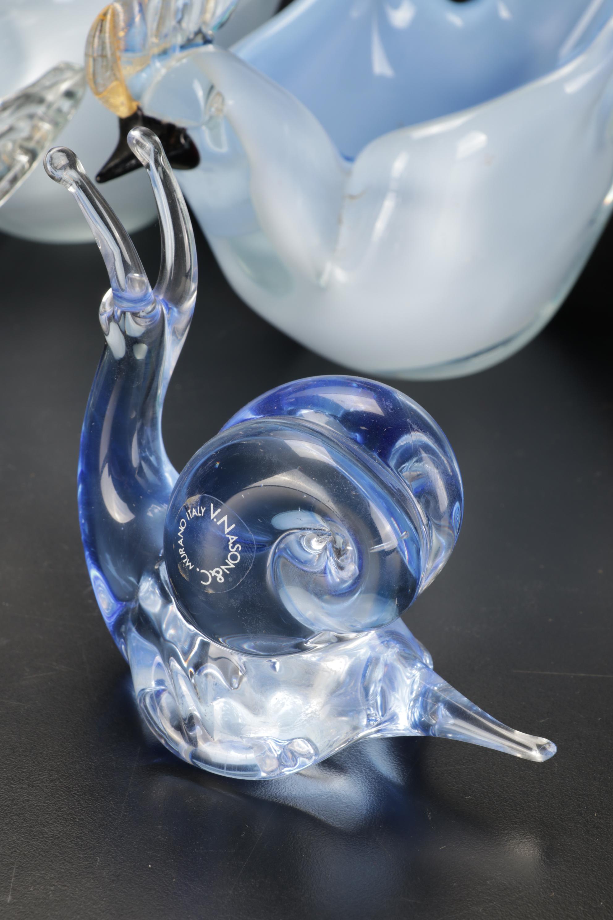 V. Nason & C Murano Snail with Other Art Glass Animals