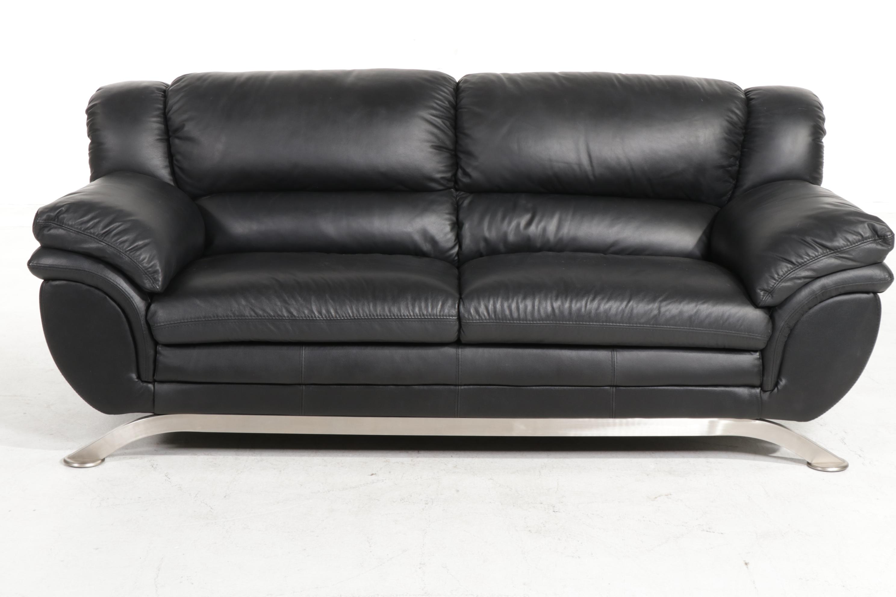 Fubao Modernist Style Black Faux Leather and Metal Sofa