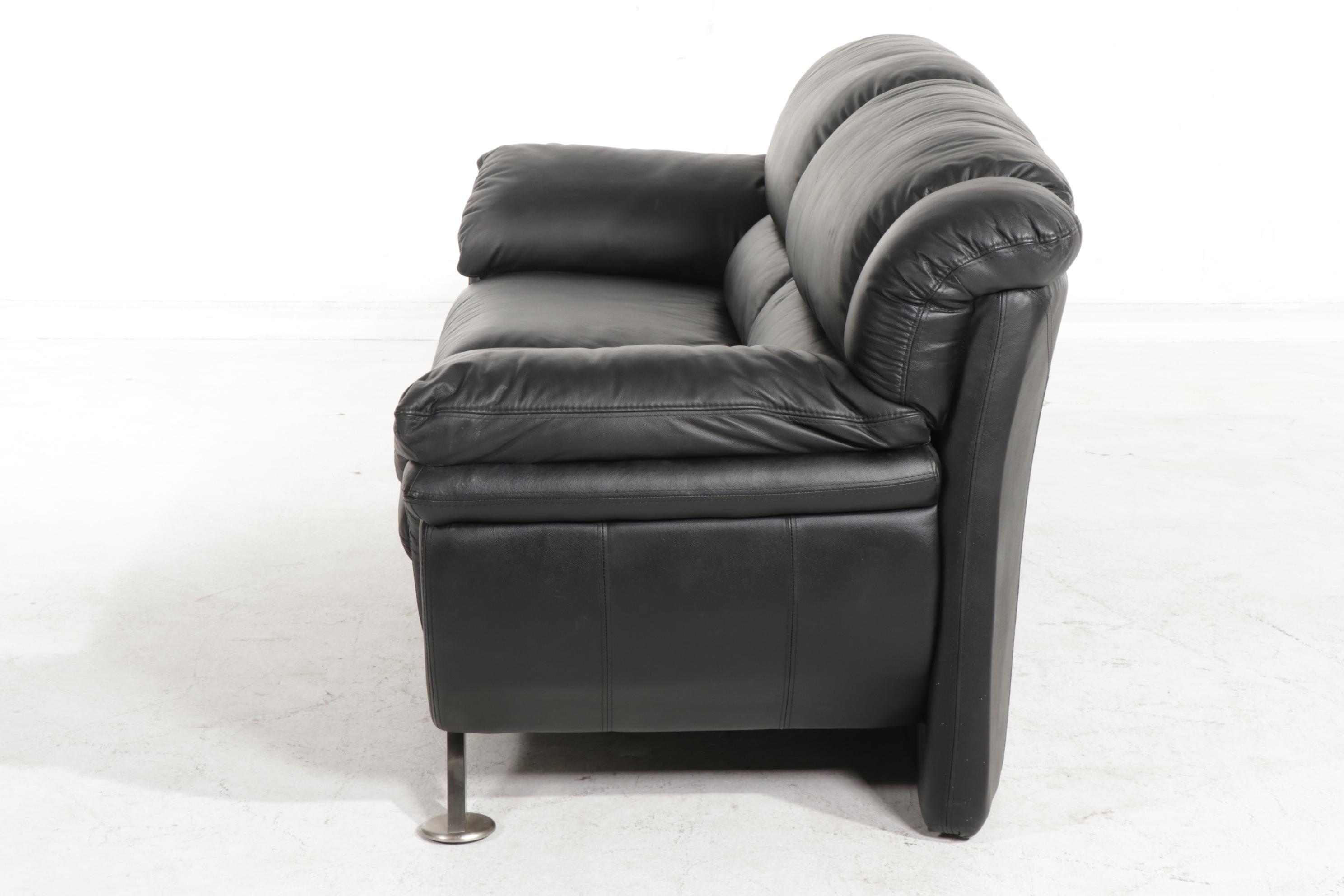 Fubao Modernist Style Black Faux Leather and Metal Sofa